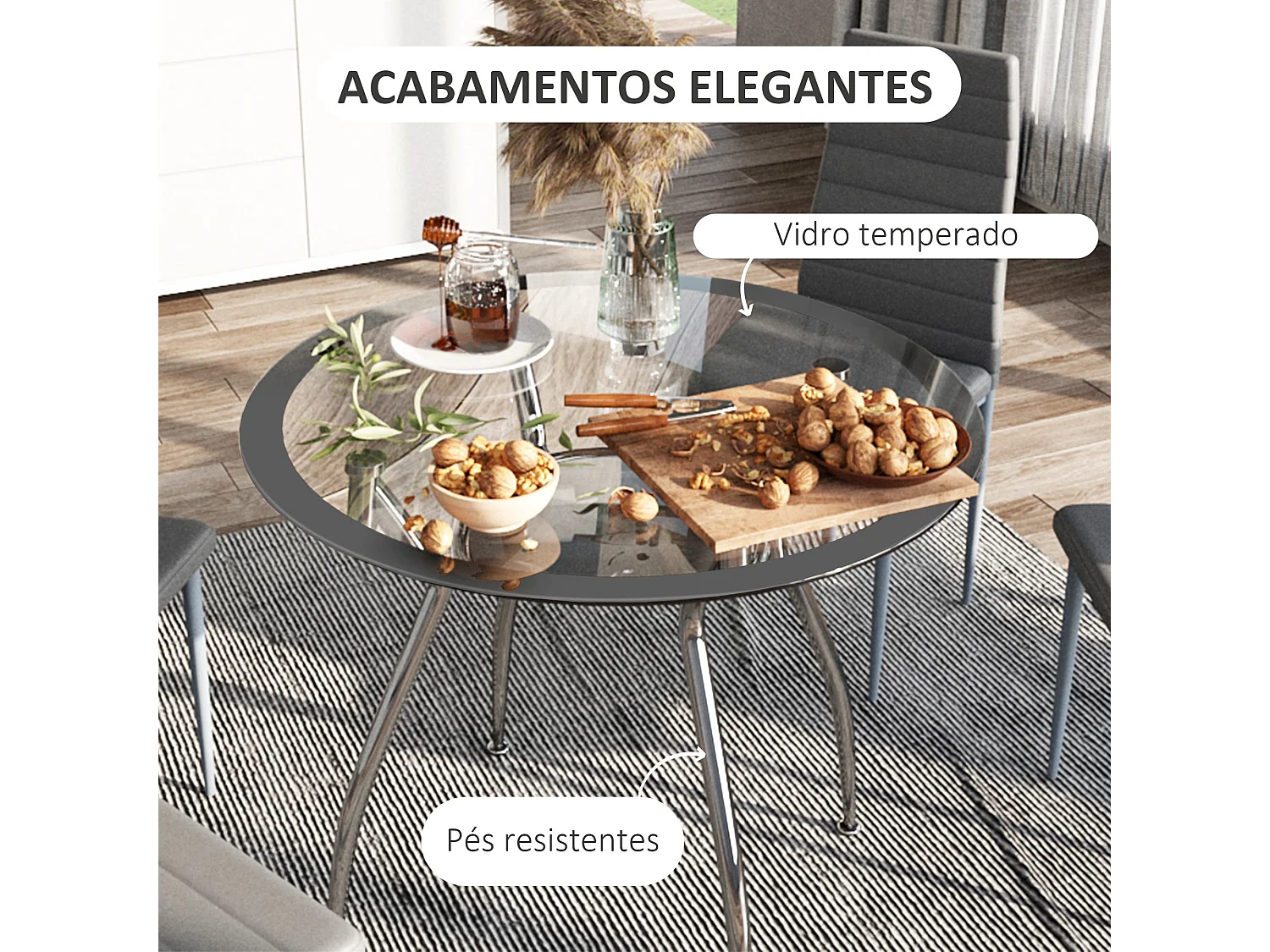 Conjunto de mesa + 4 sillas de comedor Marga Homcom gris