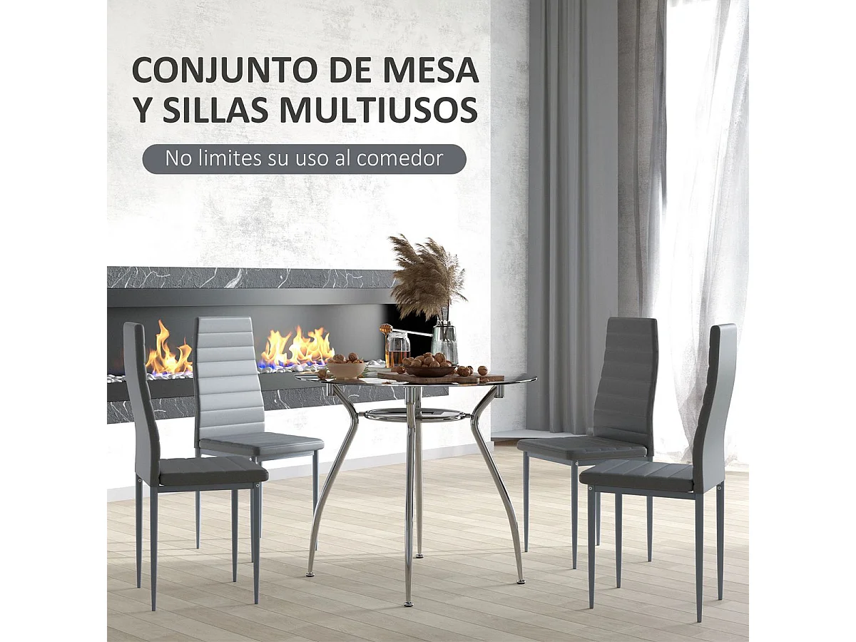 Conjunto de mesa + 4 sillas de comedor Marga Homcom gris