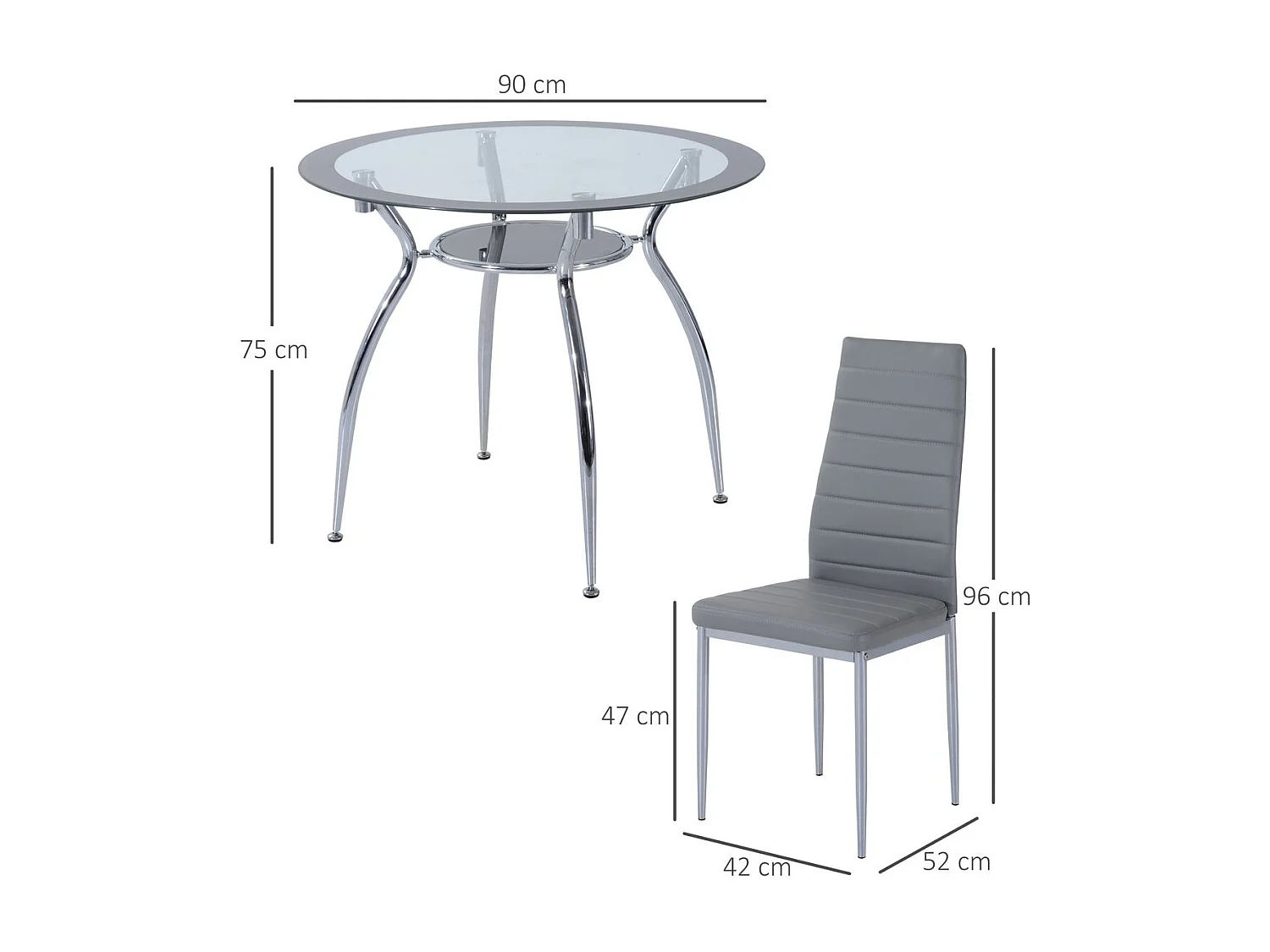 Conjunto de mesa + 4 sillas de comedor Marga Homcom gris