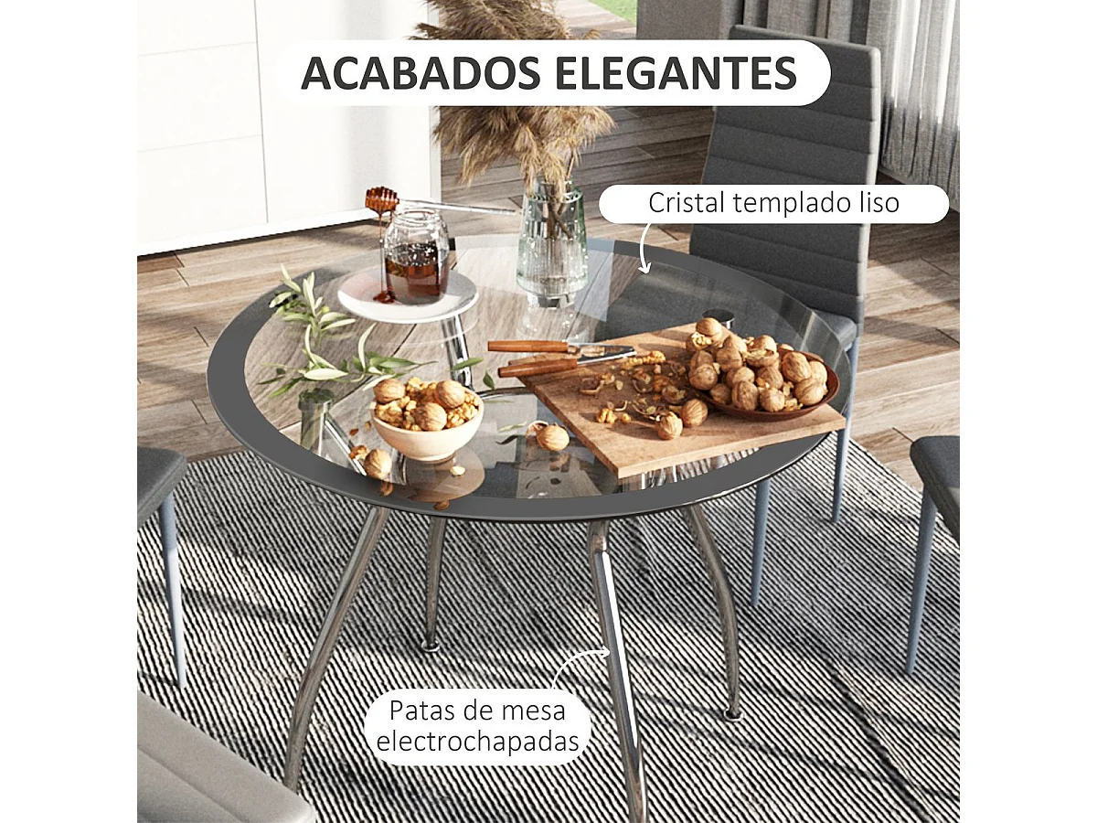 Conjunto de mesa + 4 sillas de comedor Marga Homcom gris