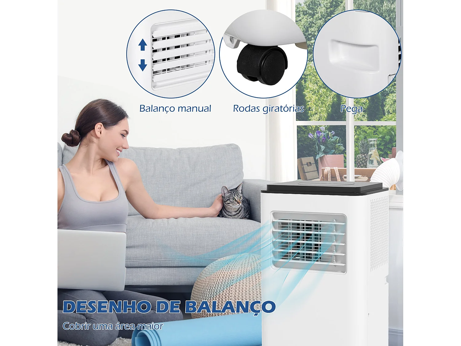 Aire acondicionado portátil Kris Homcom 5 en 1 blanco 70,4x33x28 cm