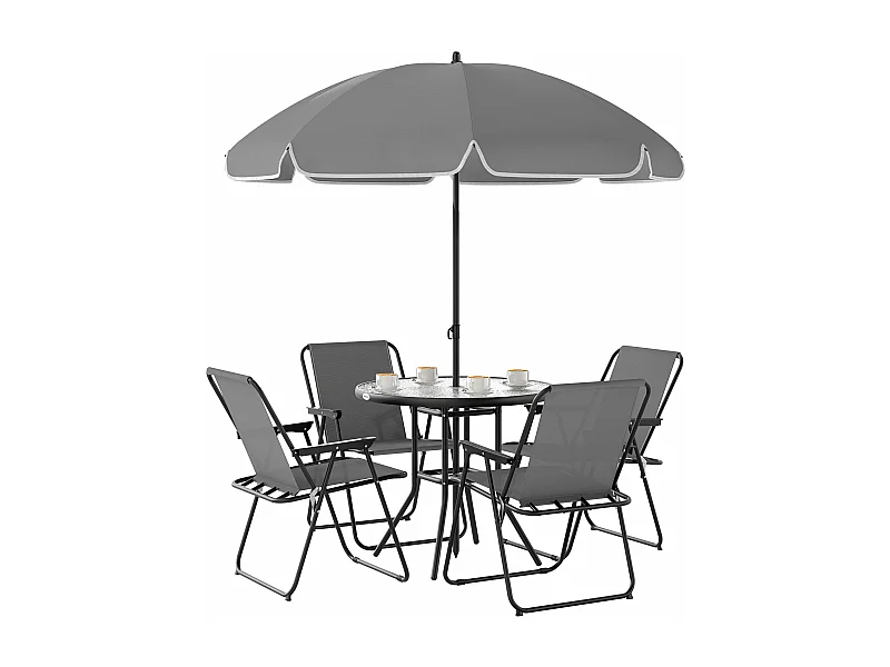 Conjunto de jardín Perla Outsunny 4 sillas + mesa + sombrilla gris
