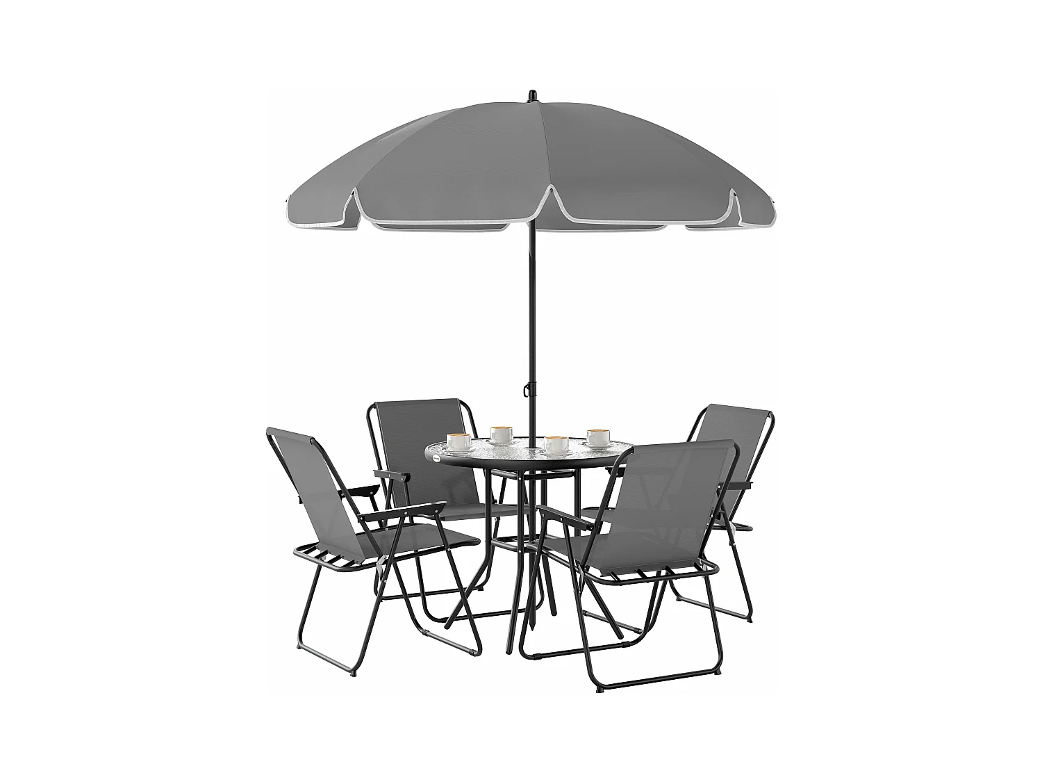 Conjunto de jardín Perla Outsunny 4 sillas + mesa + sombrilla gris