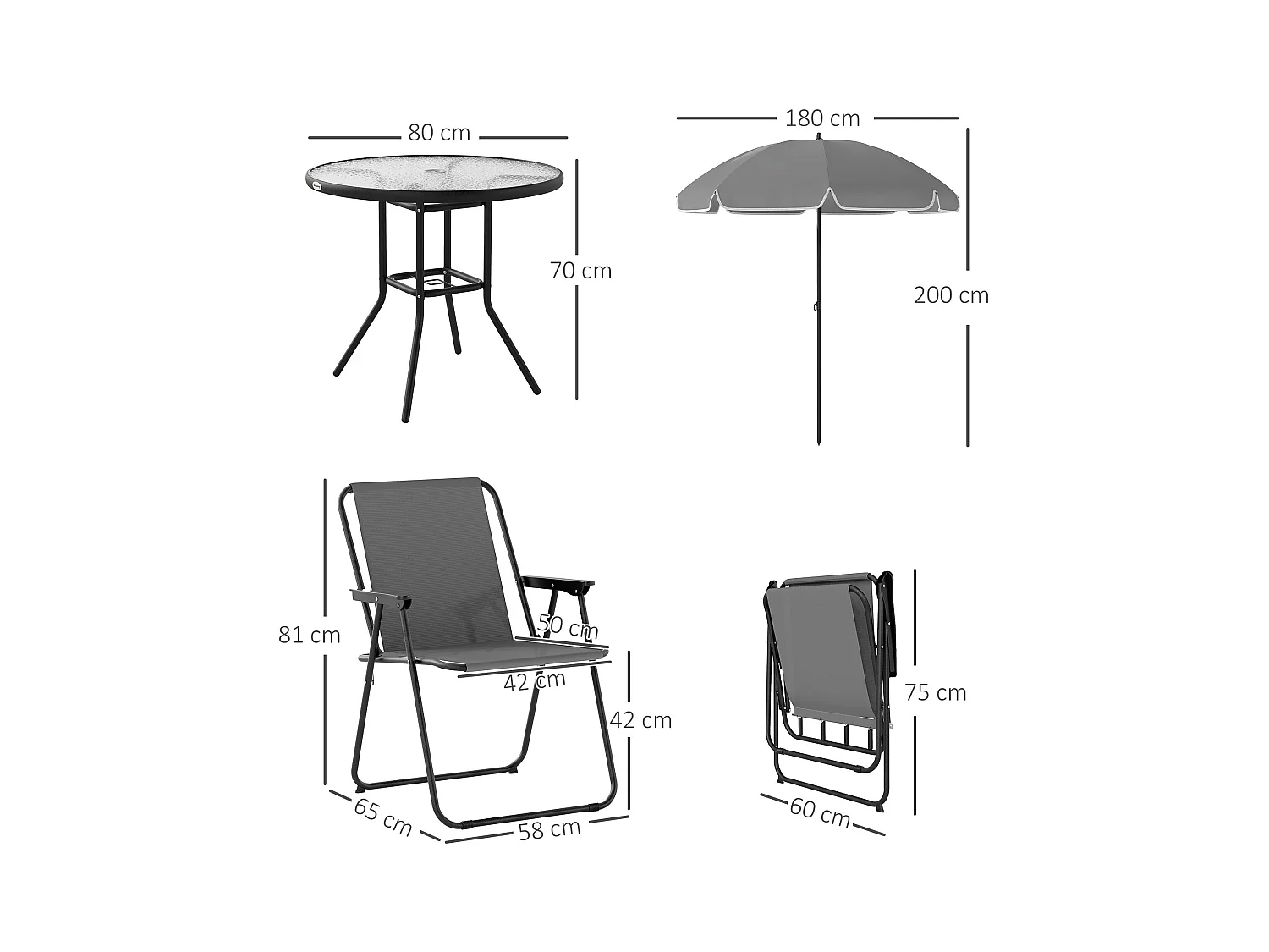 Conjunto de jardín Perla Outsunny 4 sillas + mesa + sombrilla gris