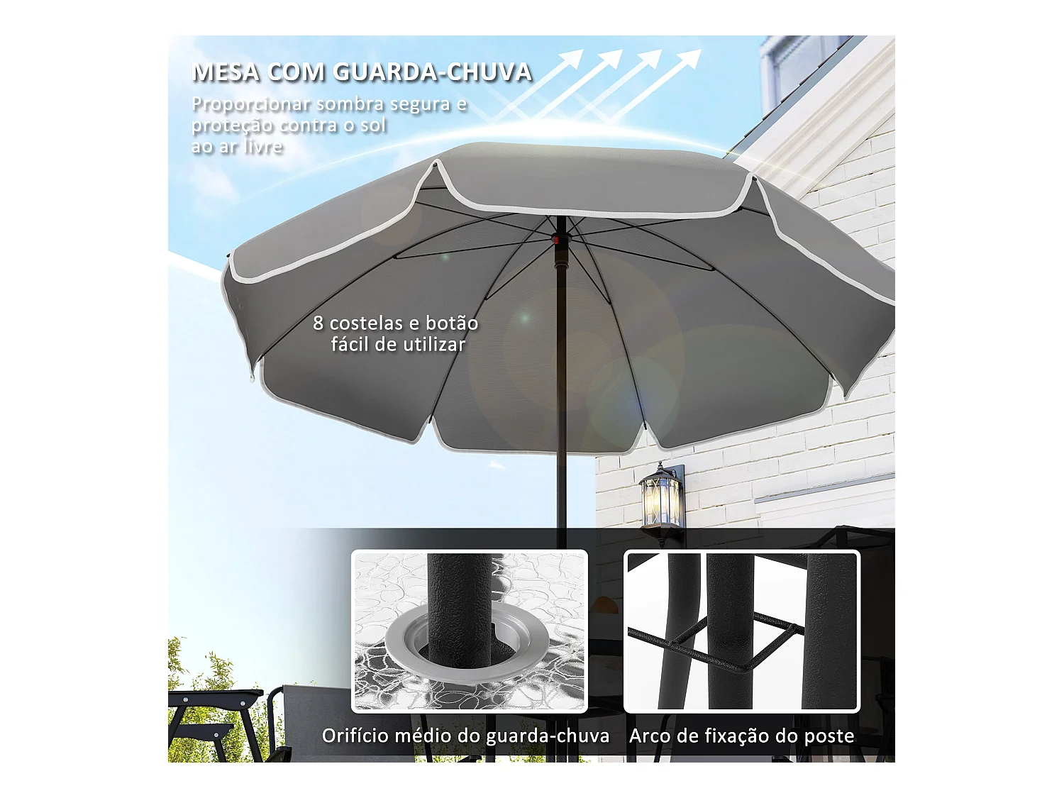 Conjunto de jardín Perla Outsunny 4 sillas + mesa + sombrilla gris