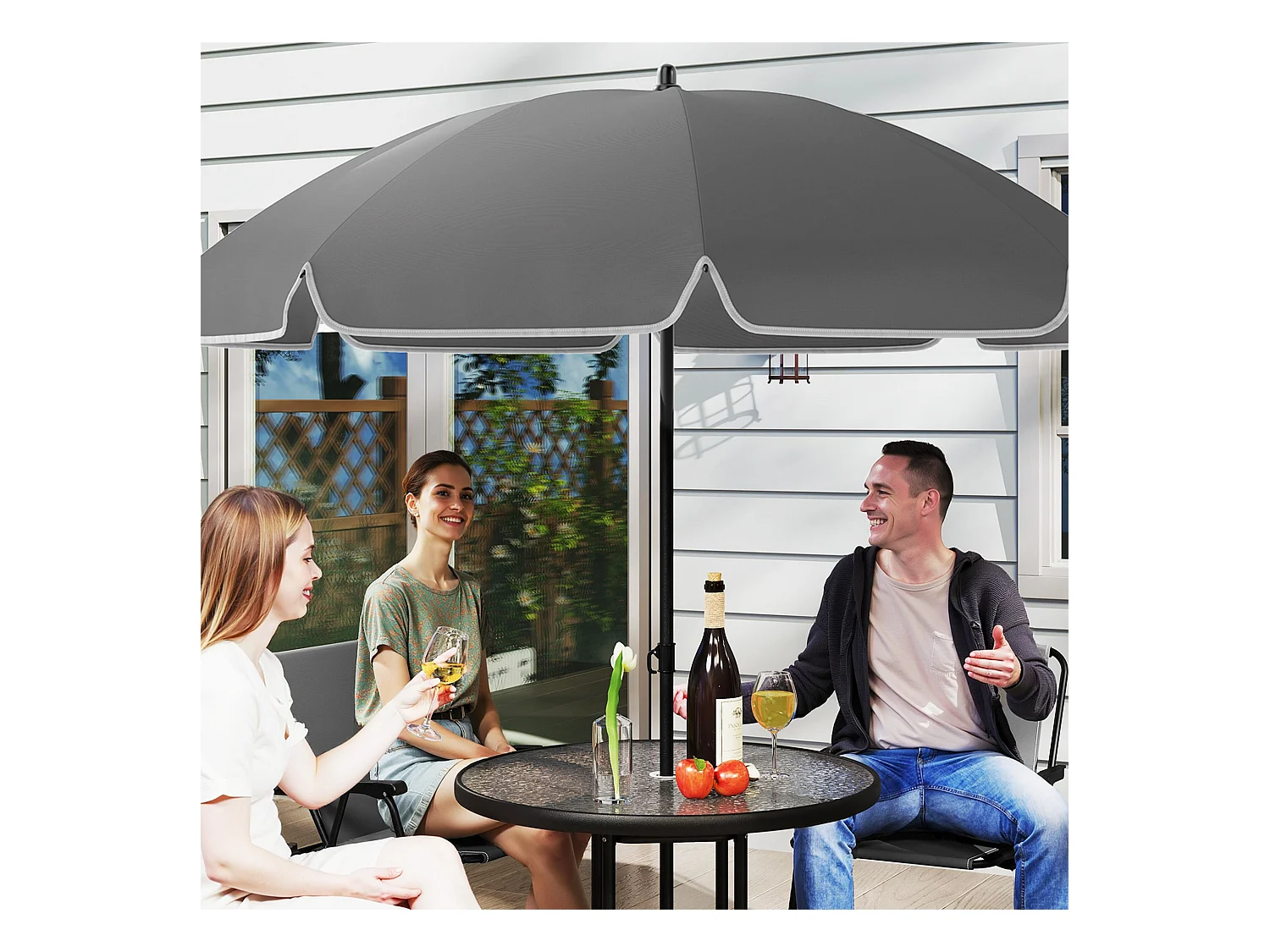 Conjunto de jardín Perla Outsunny 4 sillas + mesa + sombrilla gris