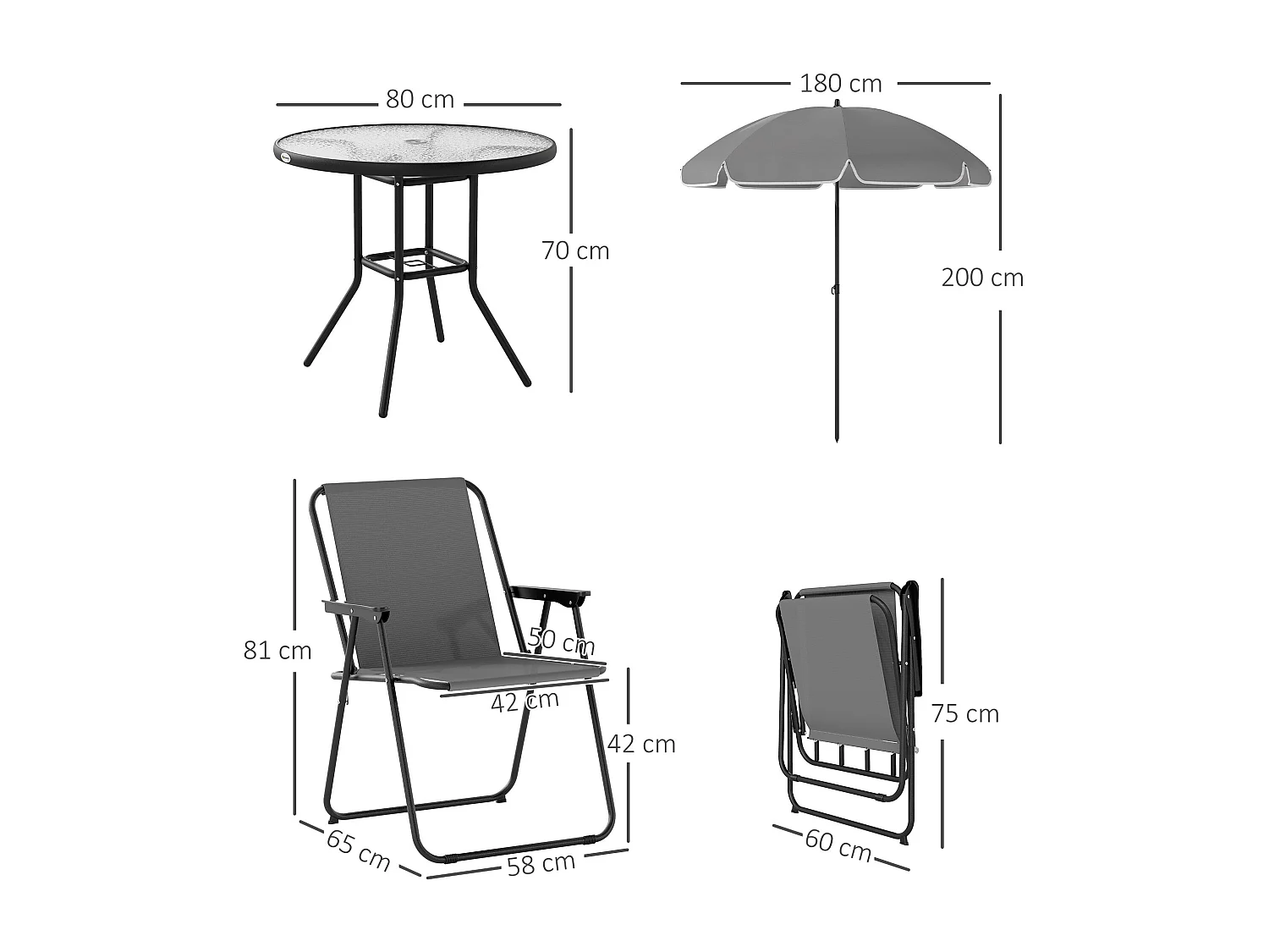 Conjunto de Móveis de Jardim com Mesa Redonda e 4 Cadeiras Dobráveis com Chapéu de Sol