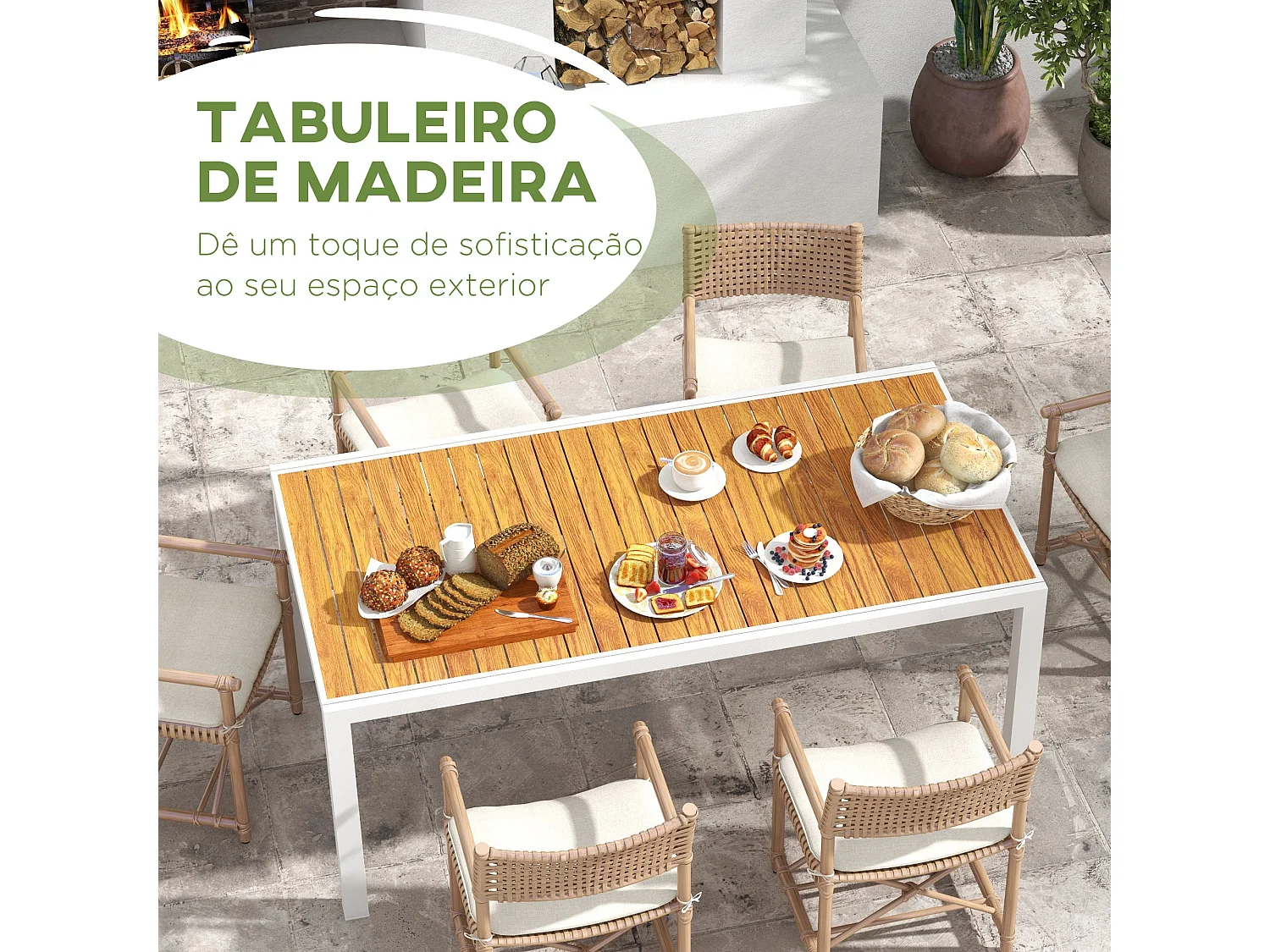 Mesa de exterior Outsunny extensible marrón 73x180-240x94 cm