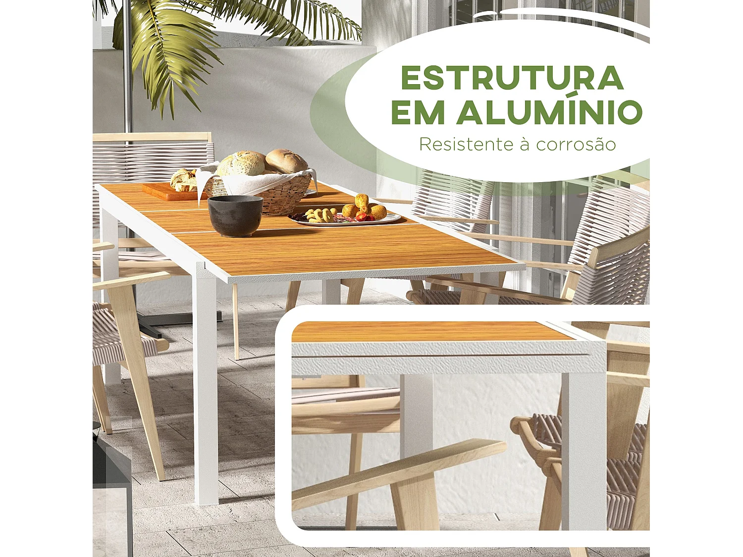 Mesa de exterior Outsunny extensible marrón 73x180-240x94 cm