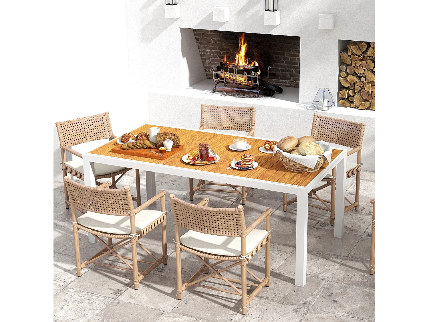 Mesa de exterior Outsunny extensible marrón 73x180-240x94 cm