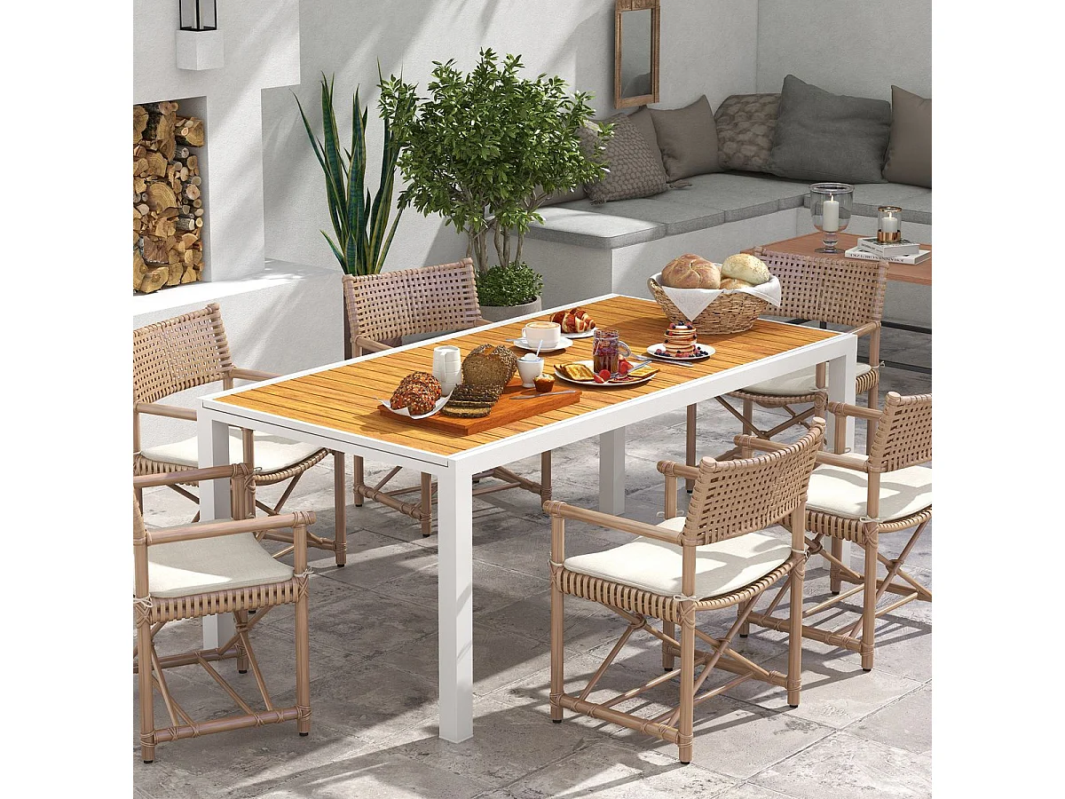 Mesa de exterior Outsunny extensible marrón 73x180-240x94 cm