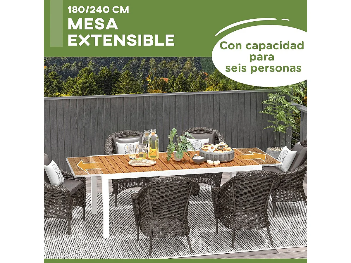 Mesa de exterior Outsunny extensible marrón 73x180-240x94 cm