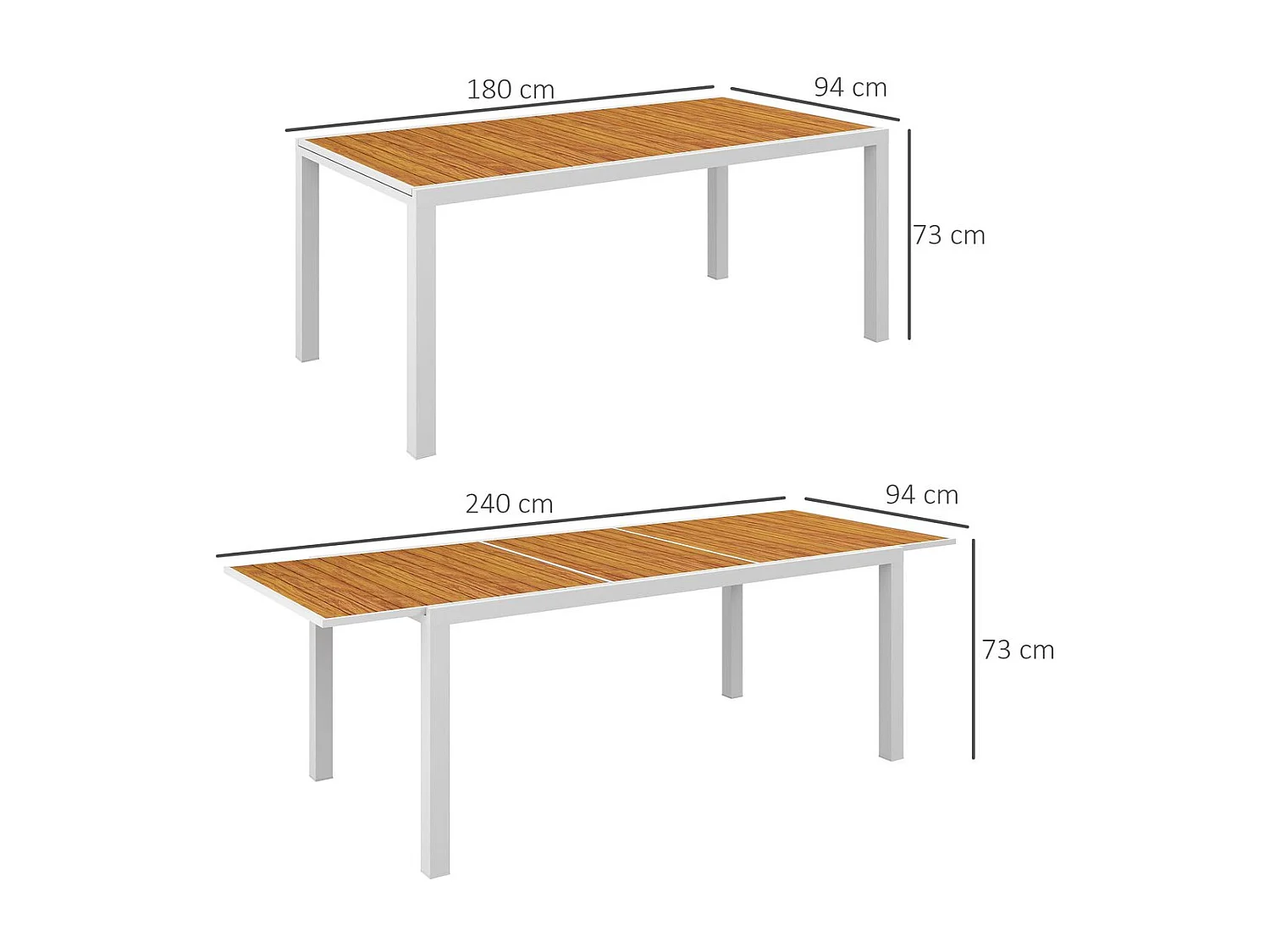 Mesa de exterior Outsunny extensible marrón 73x180-240x94 cm