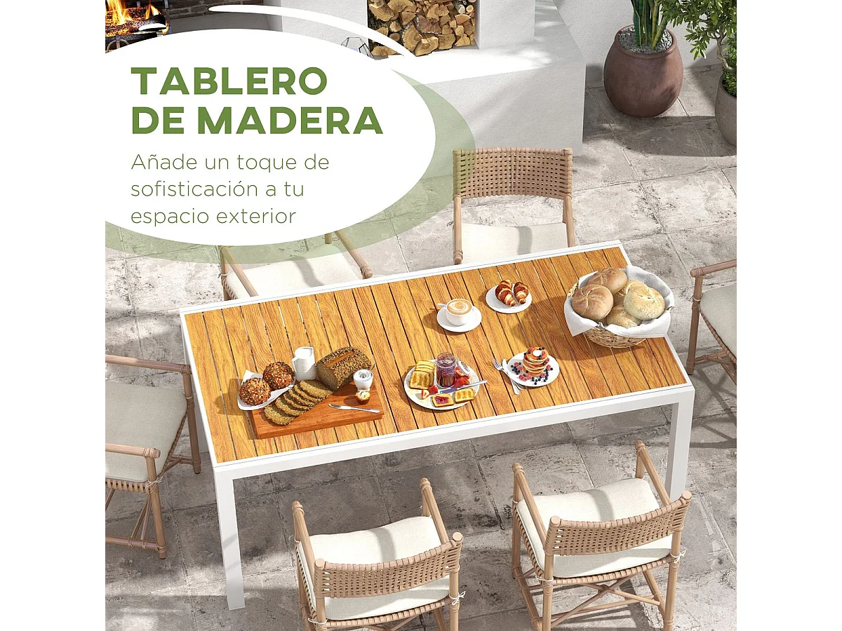 Mesa de exterior Outsunny extensible marrón 73x180-240x94 cm