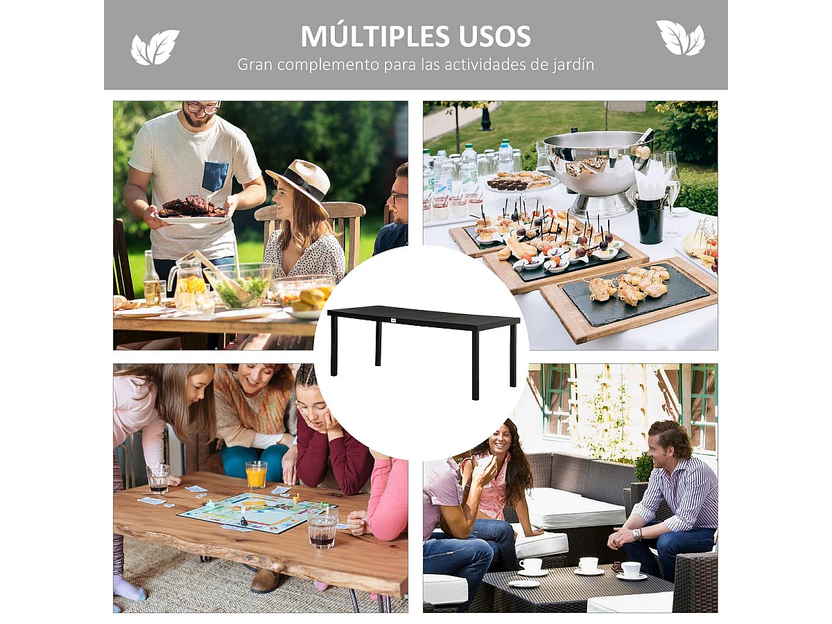 Mesa de jardín Kuma Outsunny 8 personas negro 74x190x90 cm