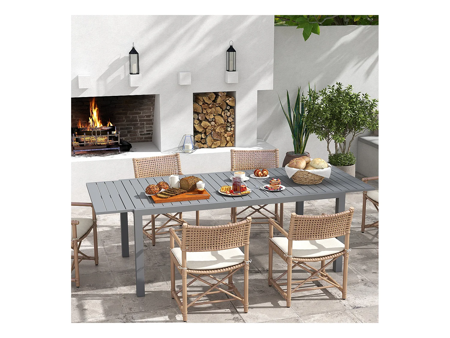 Mesa de Jardim Extensível para 6-8 Pessoas em Alumínio - Ideal para Varandas e Terraços