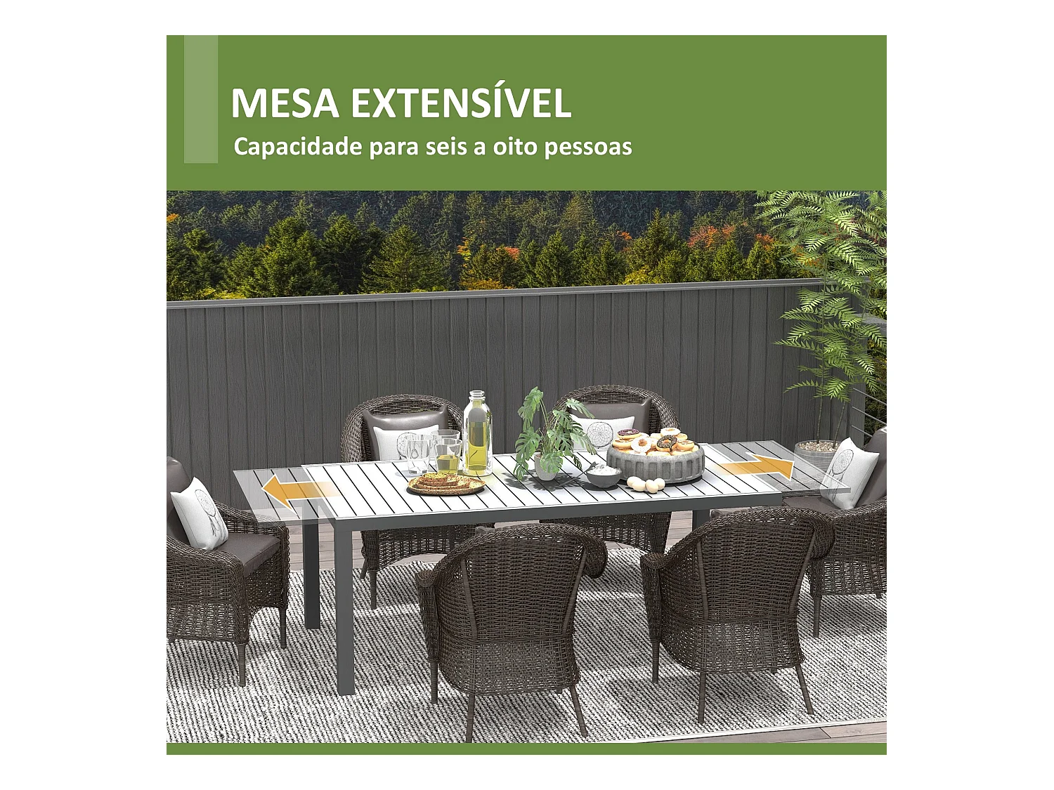 Mesa de Jardim Extensível para 6-8 Pessoas em Alumínio - Ideal para Varandas e Terraços