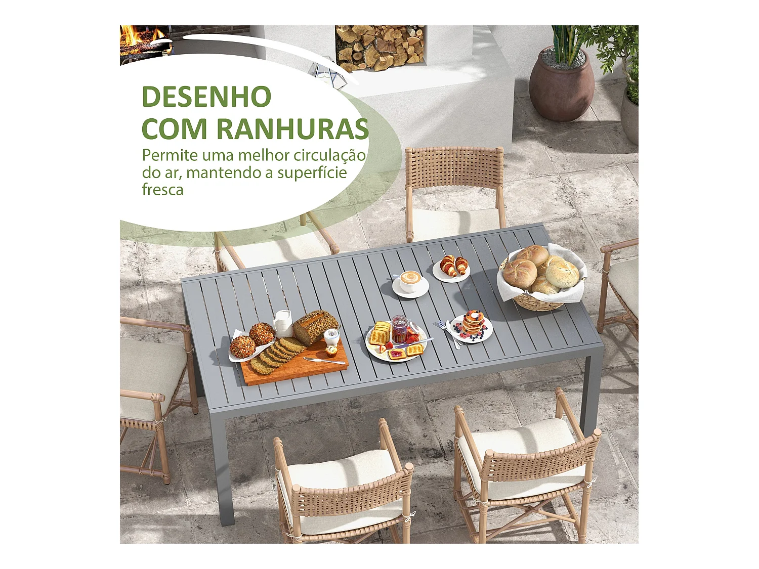 Mesa de Jardim Extensível para 6-8 Pessoas em Alumínio - Ideal para Varandas e Terraços