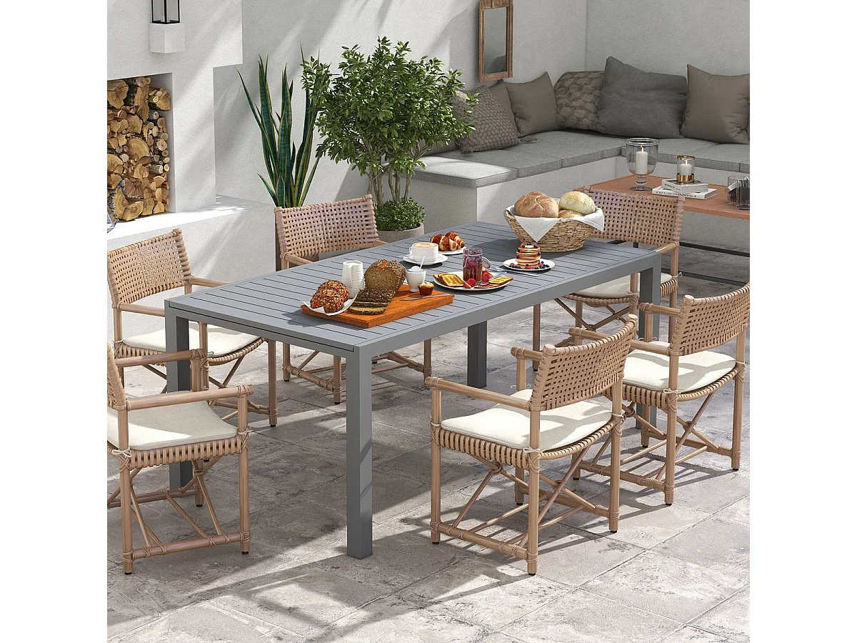 Mesa de exterior Outsunny extensible gris oscuro 73x180-240x94 cm