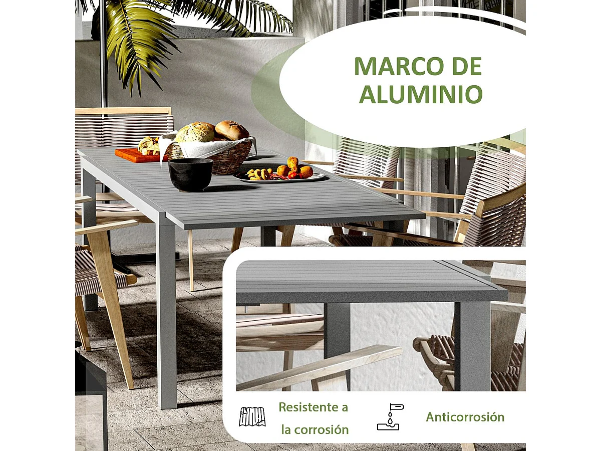 Mesa de exterior Outsunny extensible gris oscuro 73x180-240x94 cm