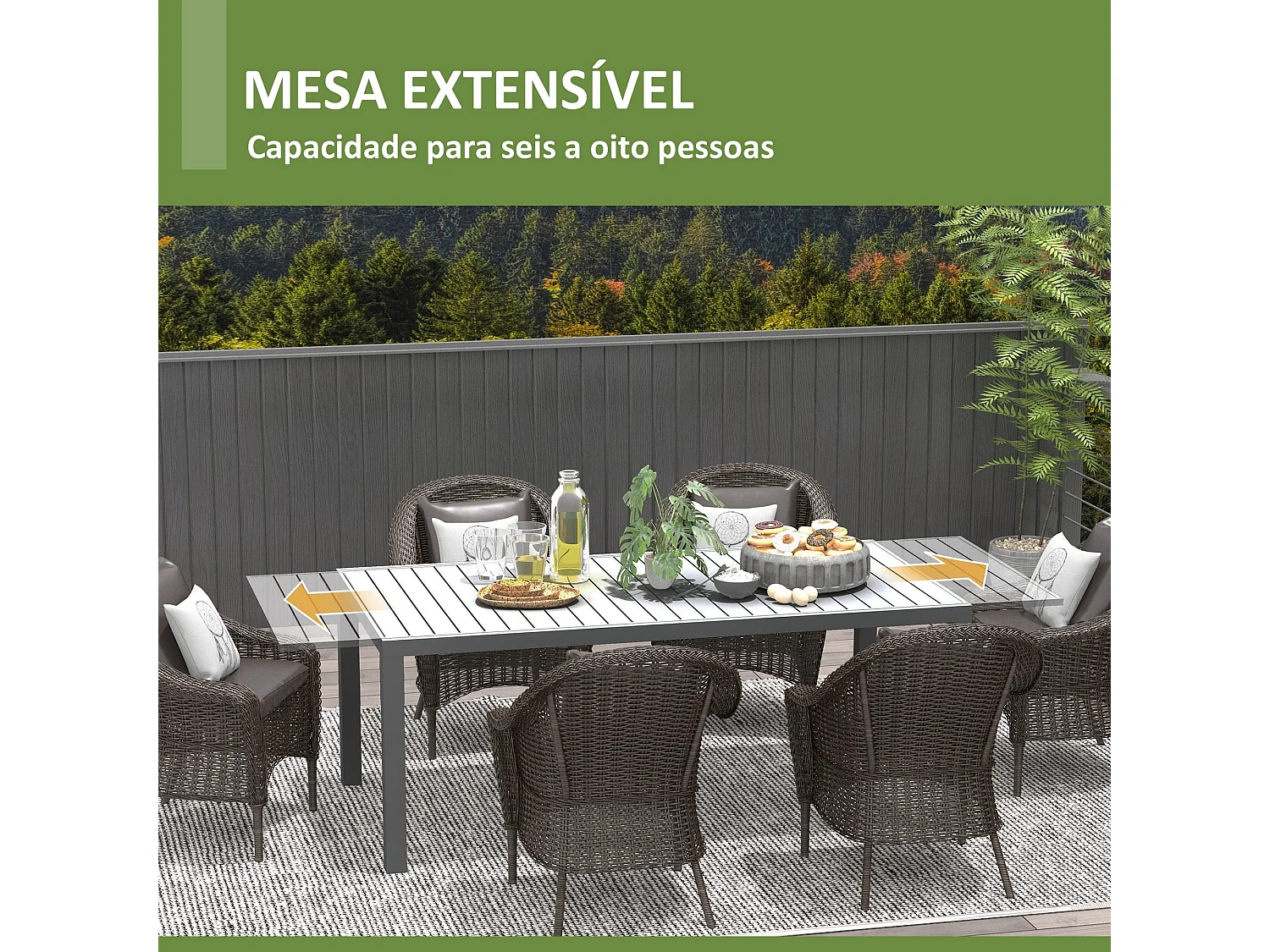 Mesa de exterior Outsunny extensible gris oscuro 73x180-240x94 cm