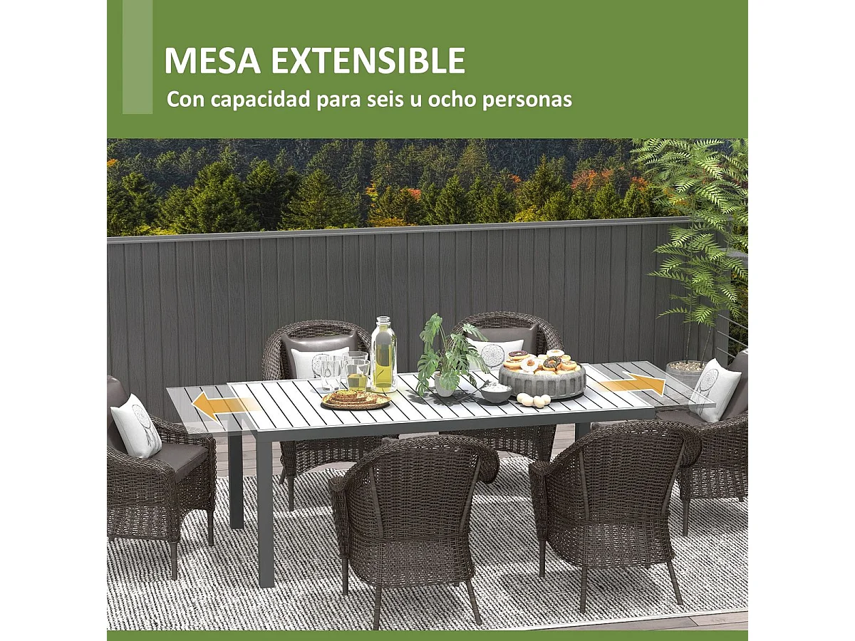 Mesa de exterior Outsunny extensible gris oscuro 73x180-240x94 cm
