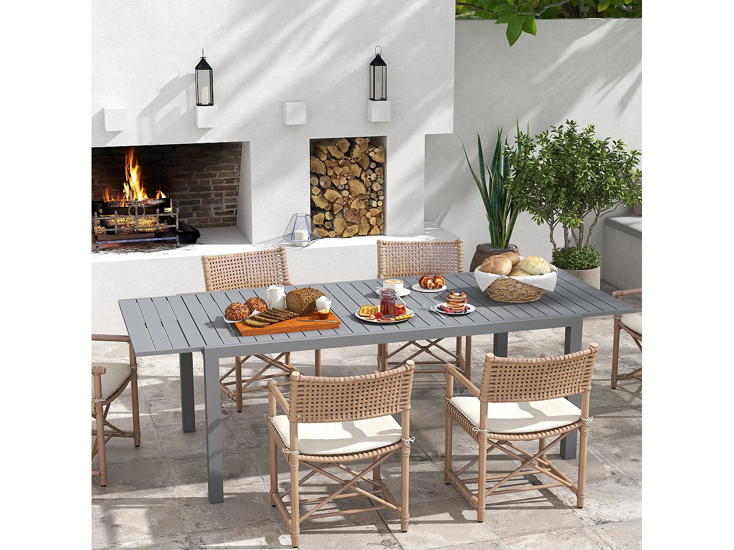 Mesa de exterior Outsunny extensible gris oscuro 73x180-240x94 cm