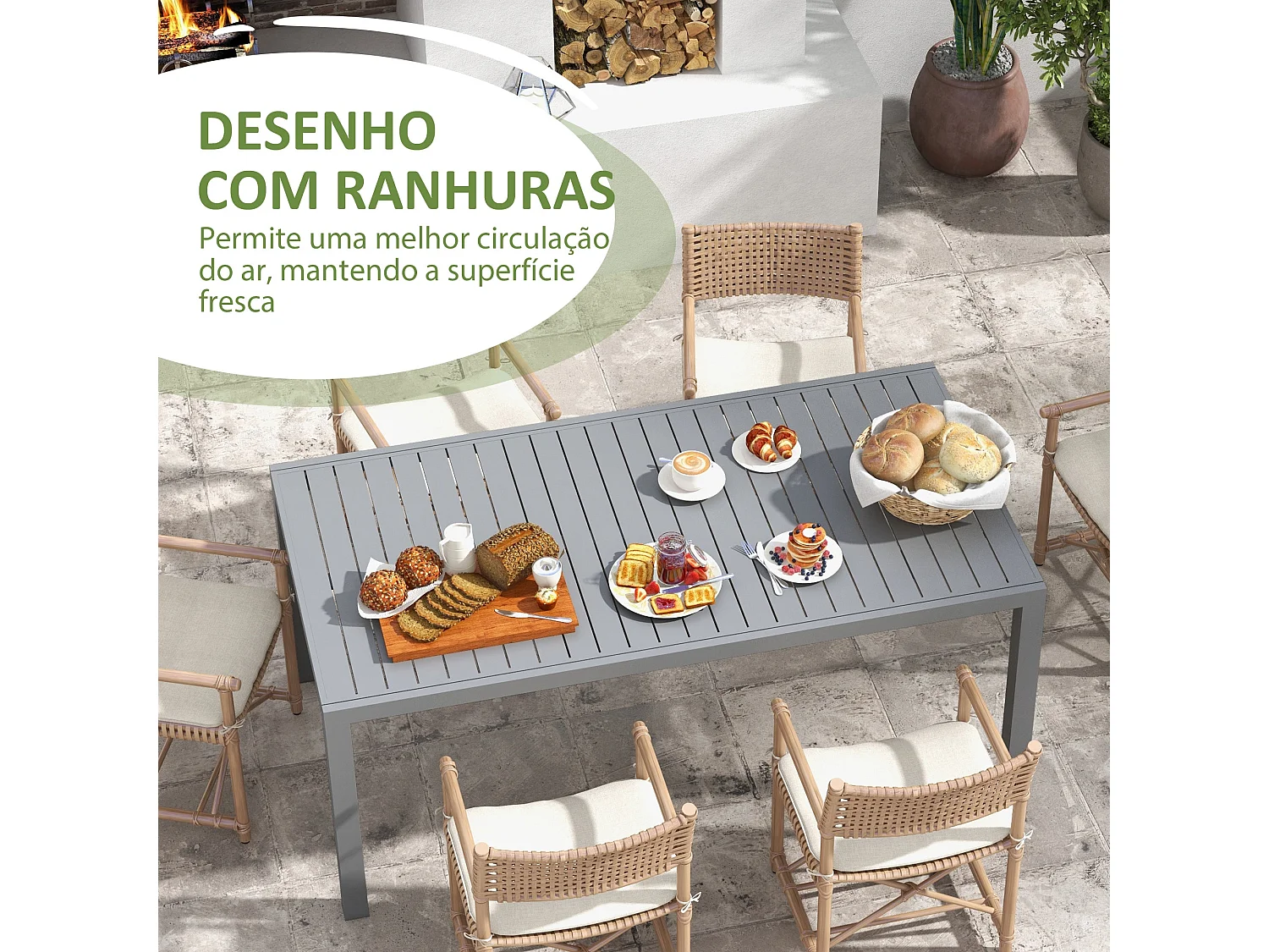 Mesa de exterior Outsunny extensible gris oscuro 73x180-240x94 cm