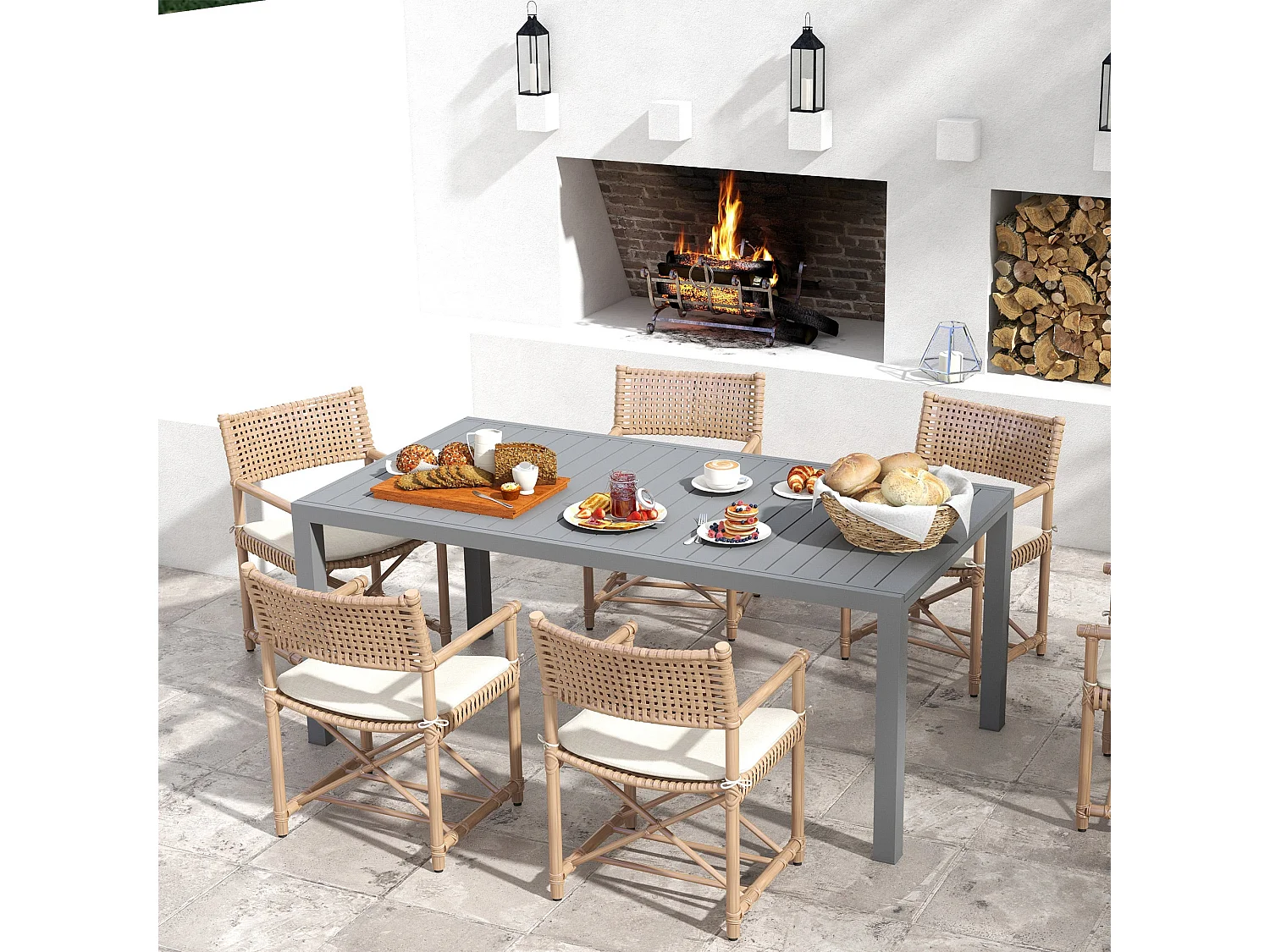 Mesa de exterior Outsunny extensible gris oscuro 73x180-240x94 cm