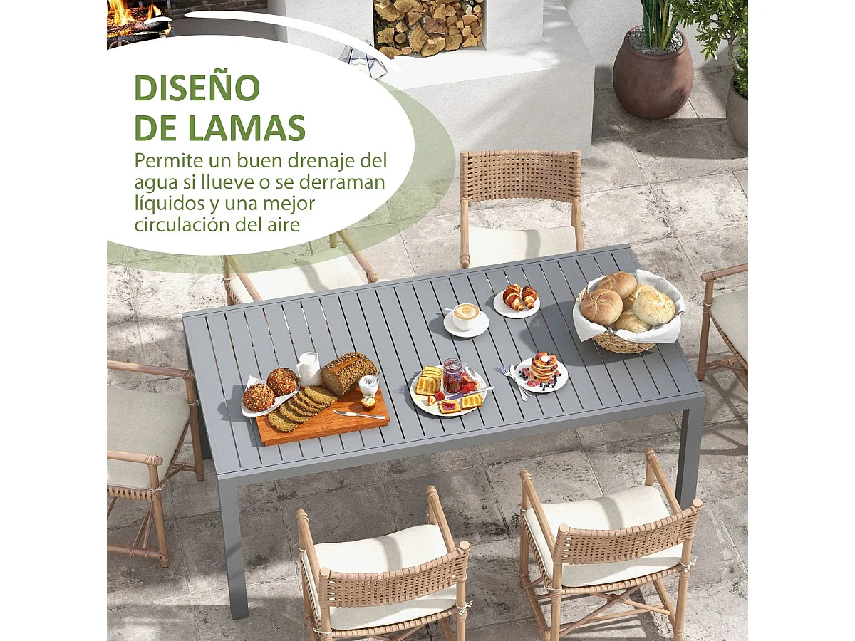Mesa de exterior Outsunny extensible gris oscuro 73x180-240x94 cm