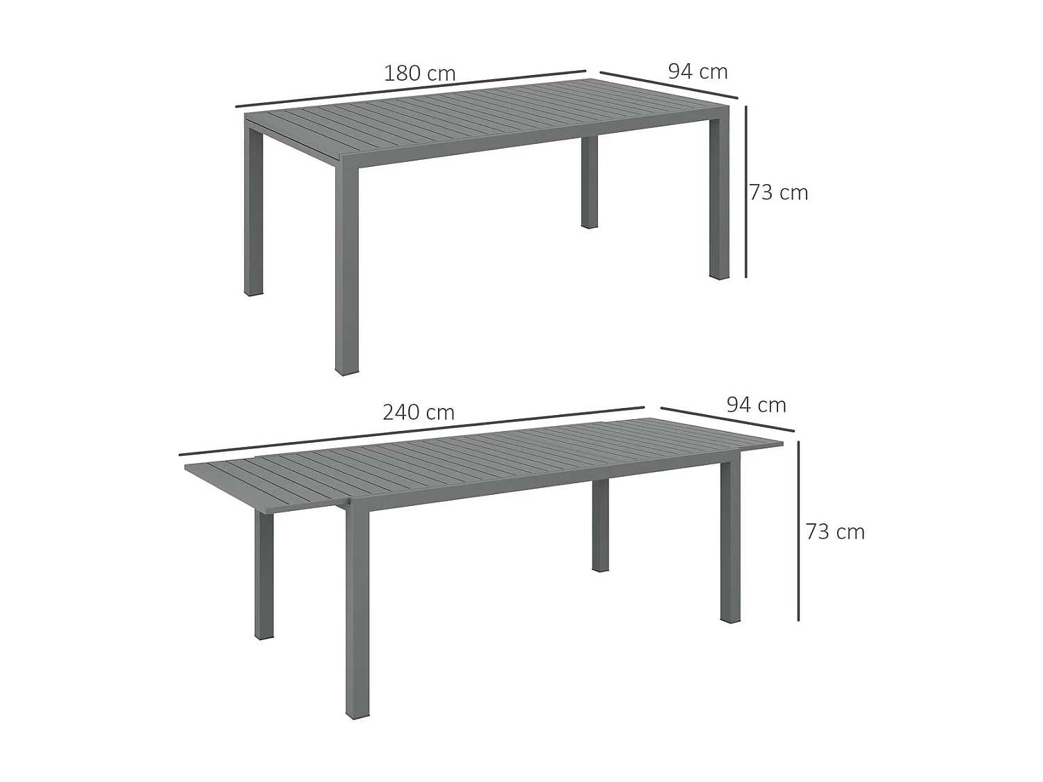 Mesa de exterior Outsunny extensible gris oscuro 73x180-240x94 cm