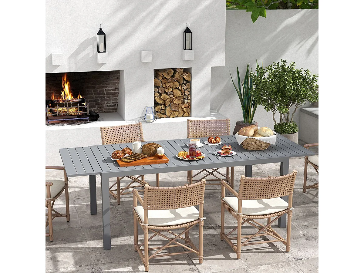 Mesa de exterior Outsunny extensible gris oscuro 73x180-240x94 cm