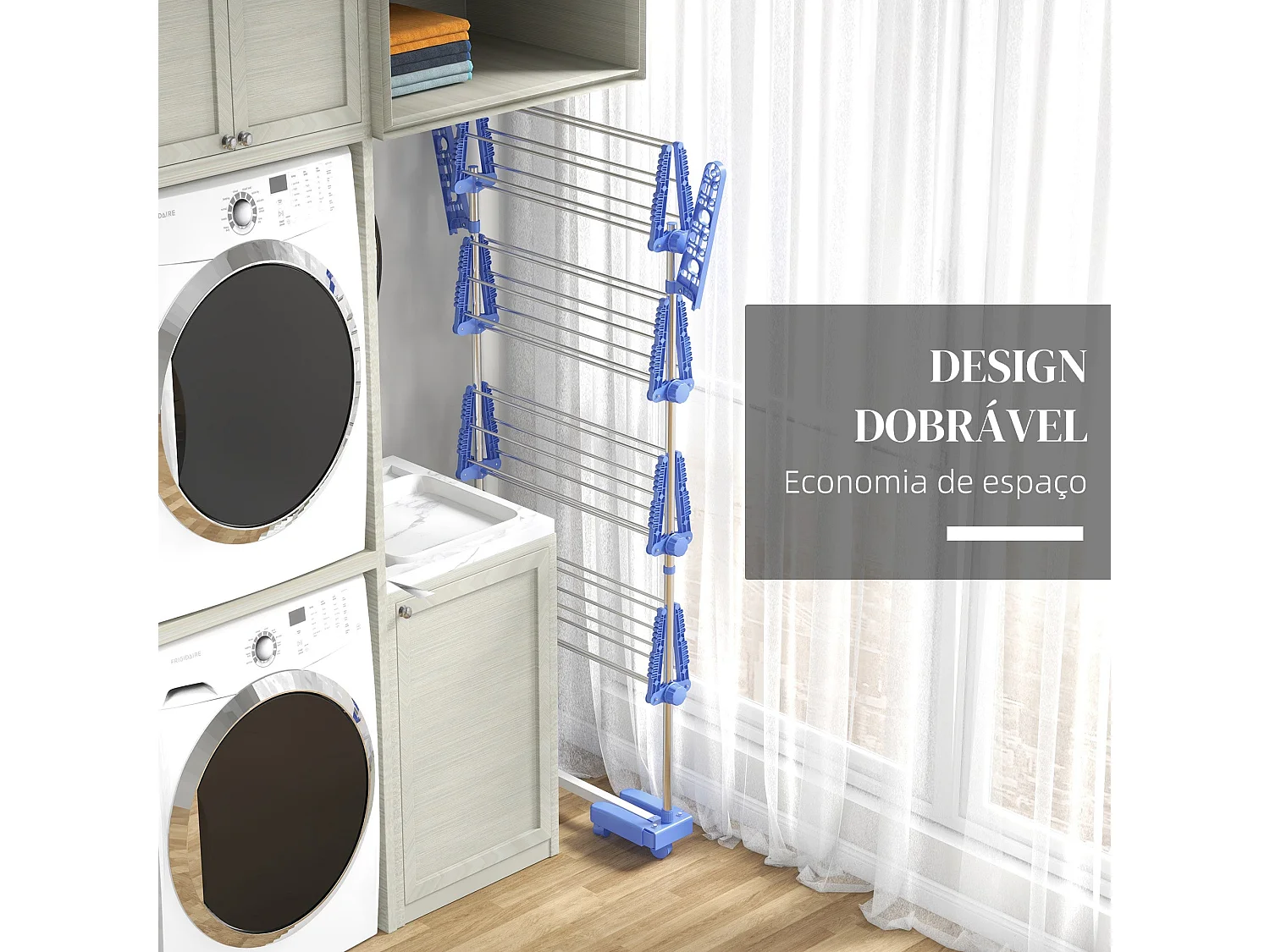 Estendal Vertical Dobrável com 4 Níveis e Rodas para Secar Roupas em Casa e ao Ar Livre