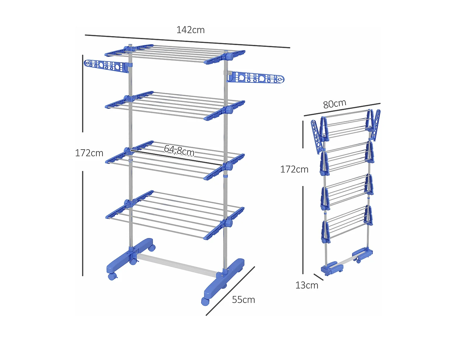 Estendal Vertical Dobrável com 4 Níveis e Rodas para Secar Roupas em Casa e ao Ar Livre