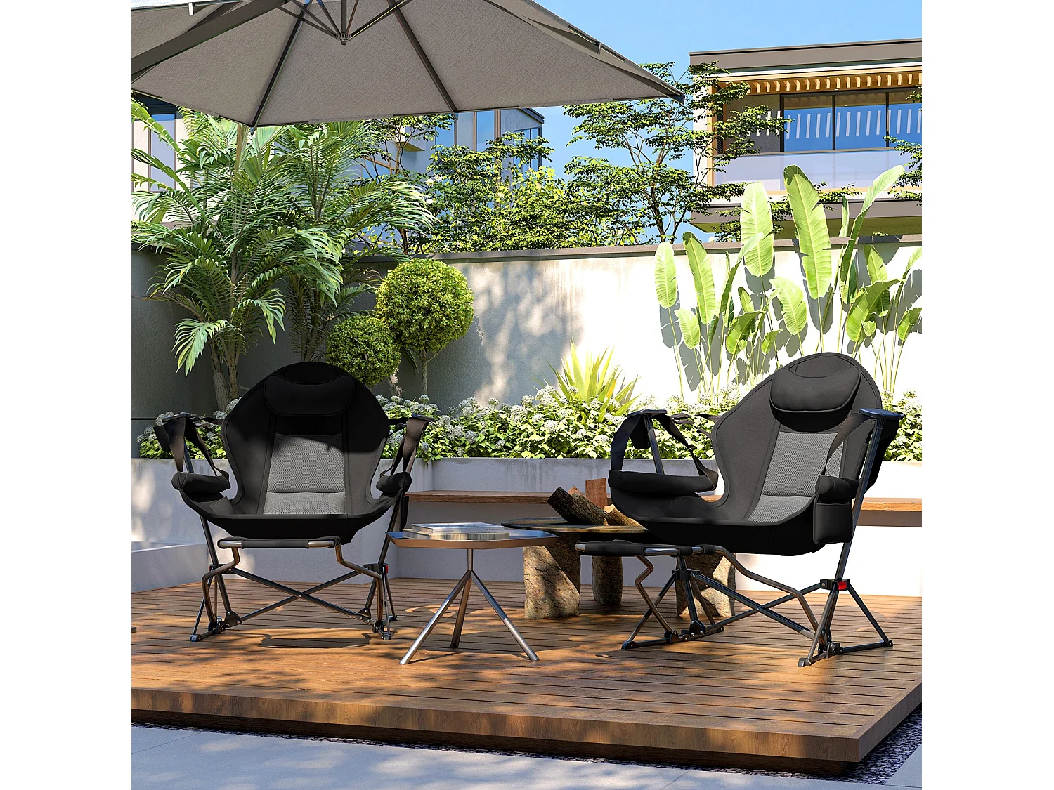 Conjunto de 2 Cadeiras Baloiço de Exterior com Apoio para os Pés - Conforto e Praticidade para suas Aventuras