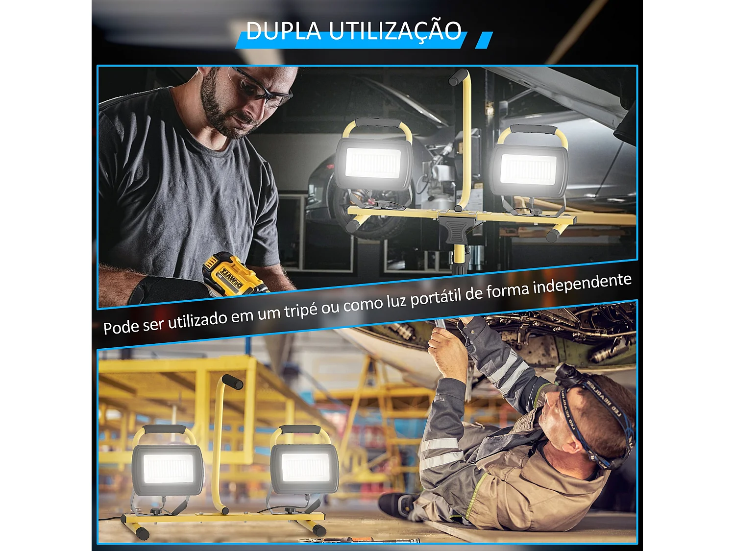 Projetor LED Recarregável de Alumínio com Tripé Dobrável e Alto Brilho para Uso Interno e Externo