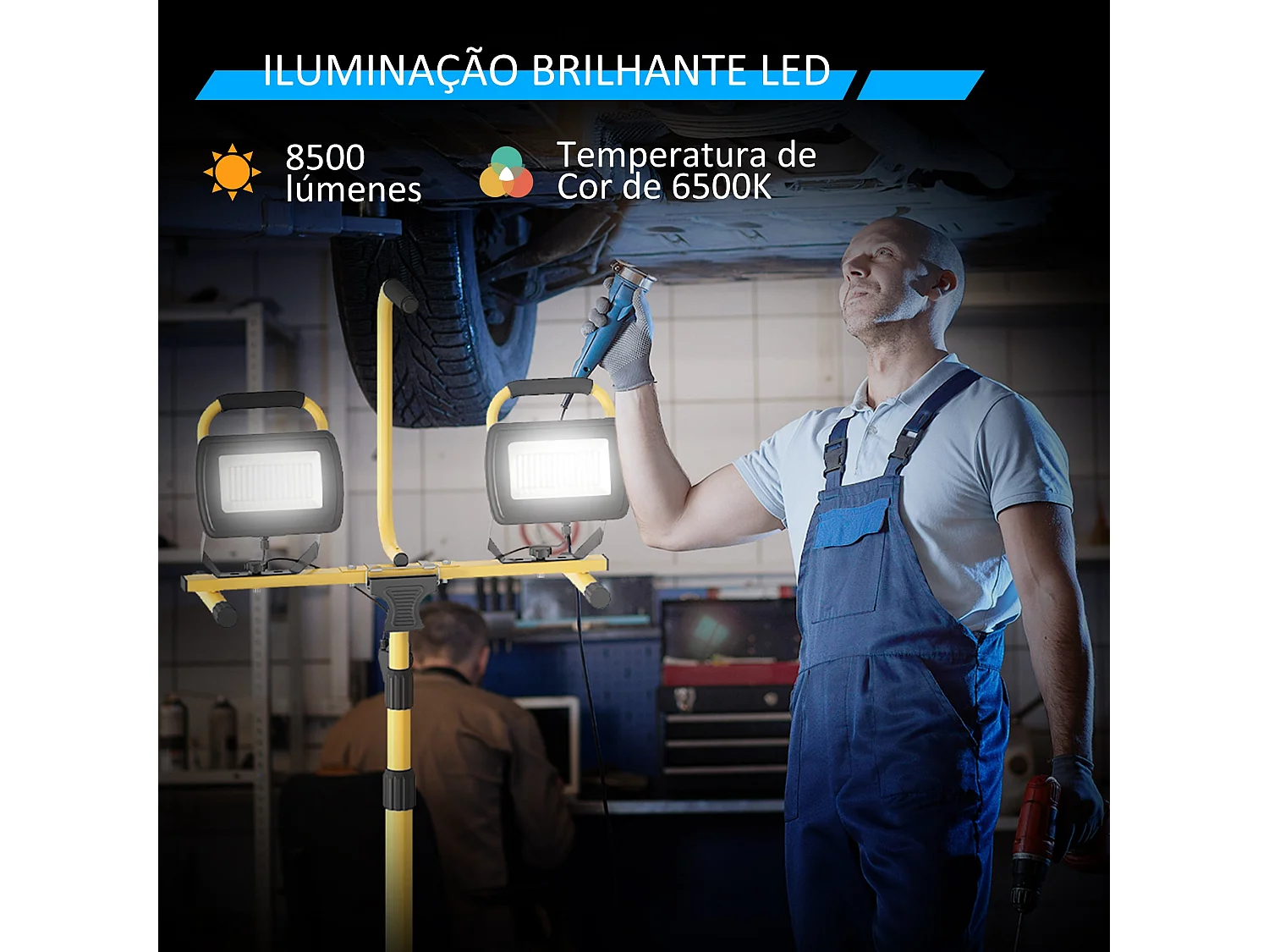 Projetor LED Recarregável de Alumínio com Tripé Dobrável e Alto Brilho para Uso Interno e Externo