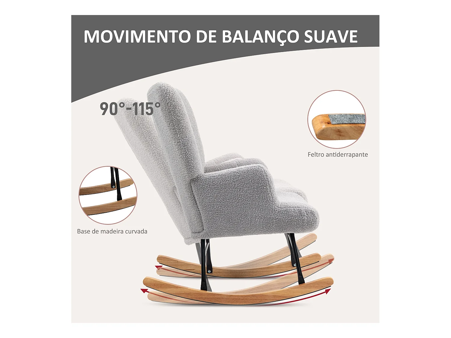 Mecedora Daisy Homcom respaldo alto gris 87x65x88 cm