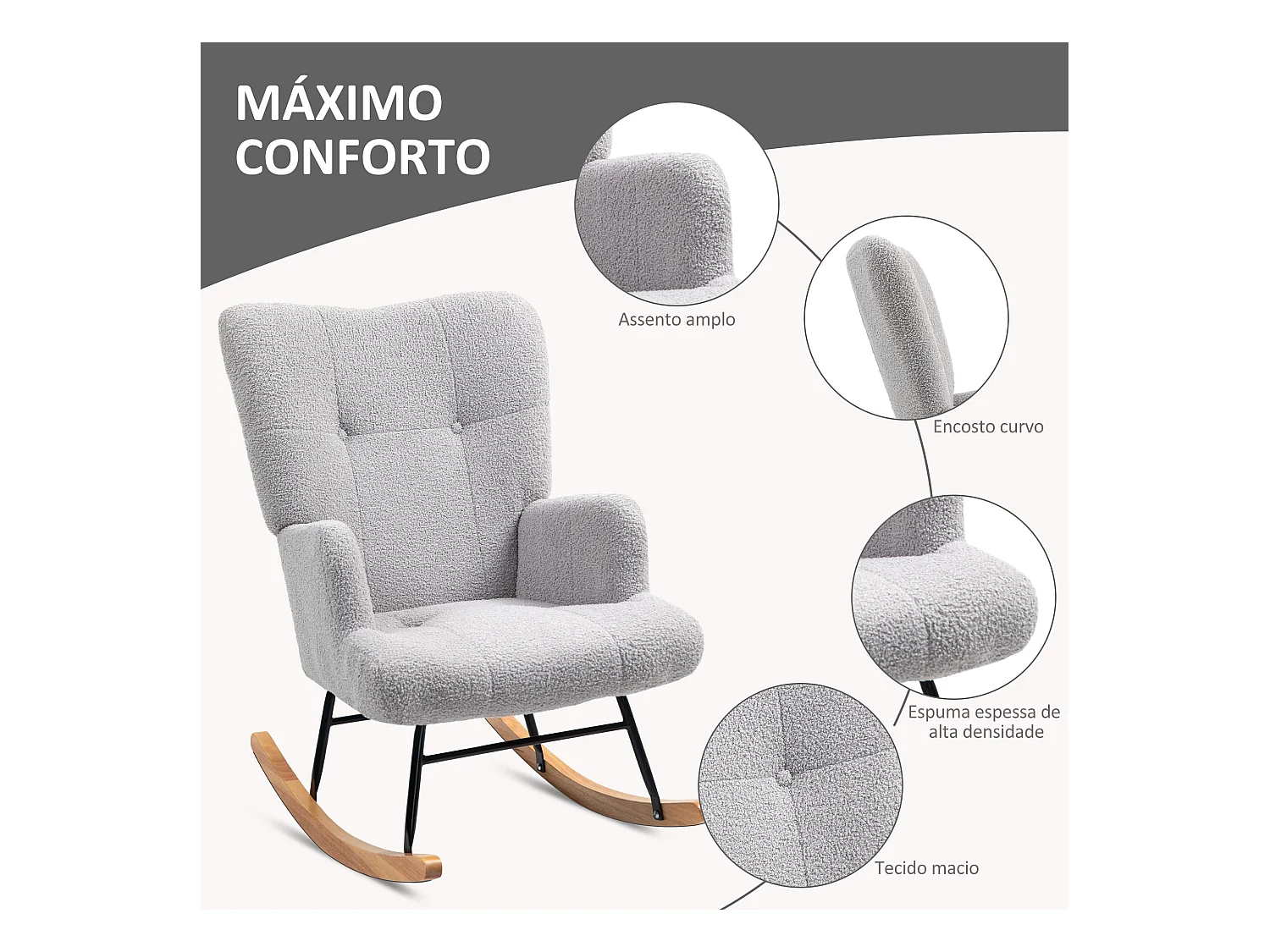 Mecedora Daisy Homcom respaldo alto gris 87x65x88 cm