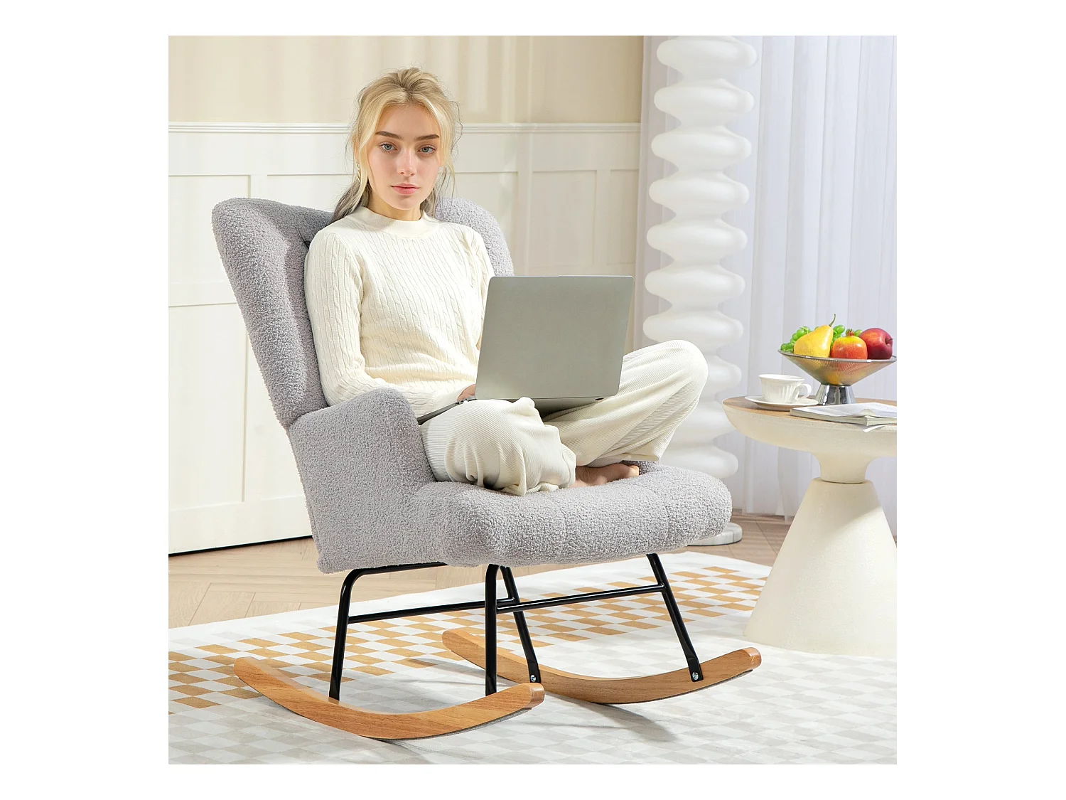 Mecedora Daisy Homcom respaldo alto gris 87x65x88 cm