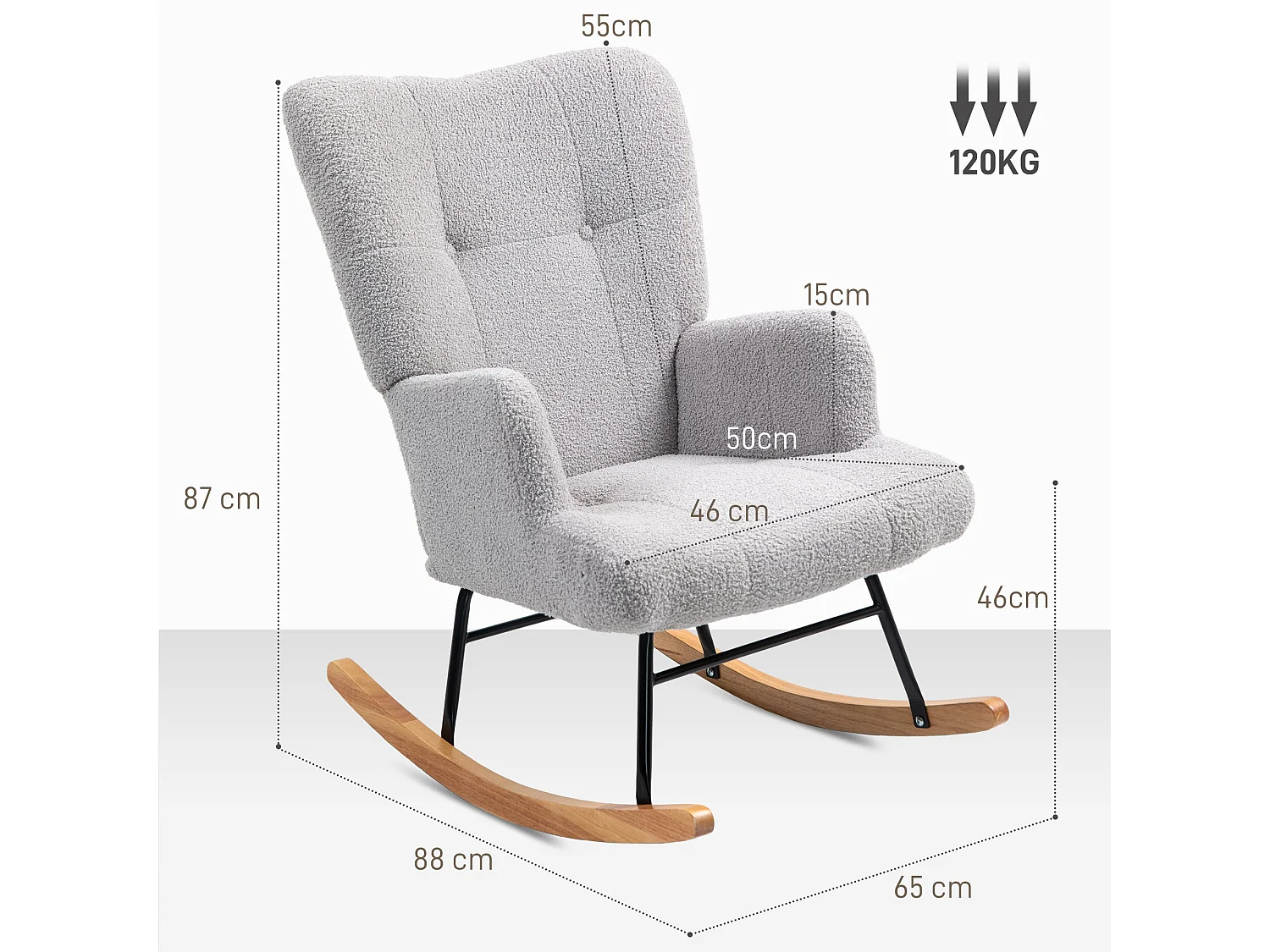 Mecedora Daisy Homcom respaldo alto gris 87x65x88 cm