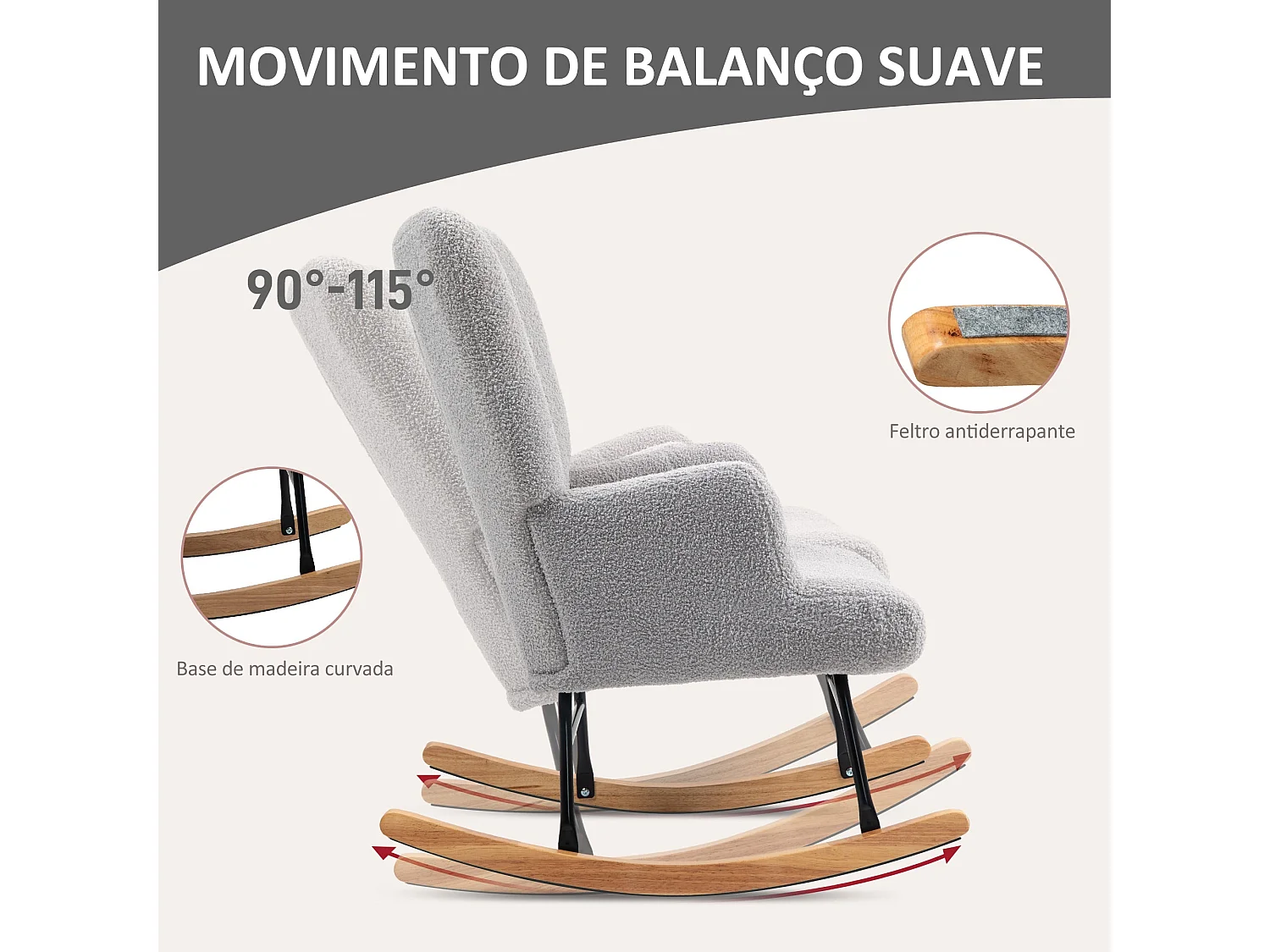 Mecedora Daisy Homcom respaldo alto gris 87x65x88 cm