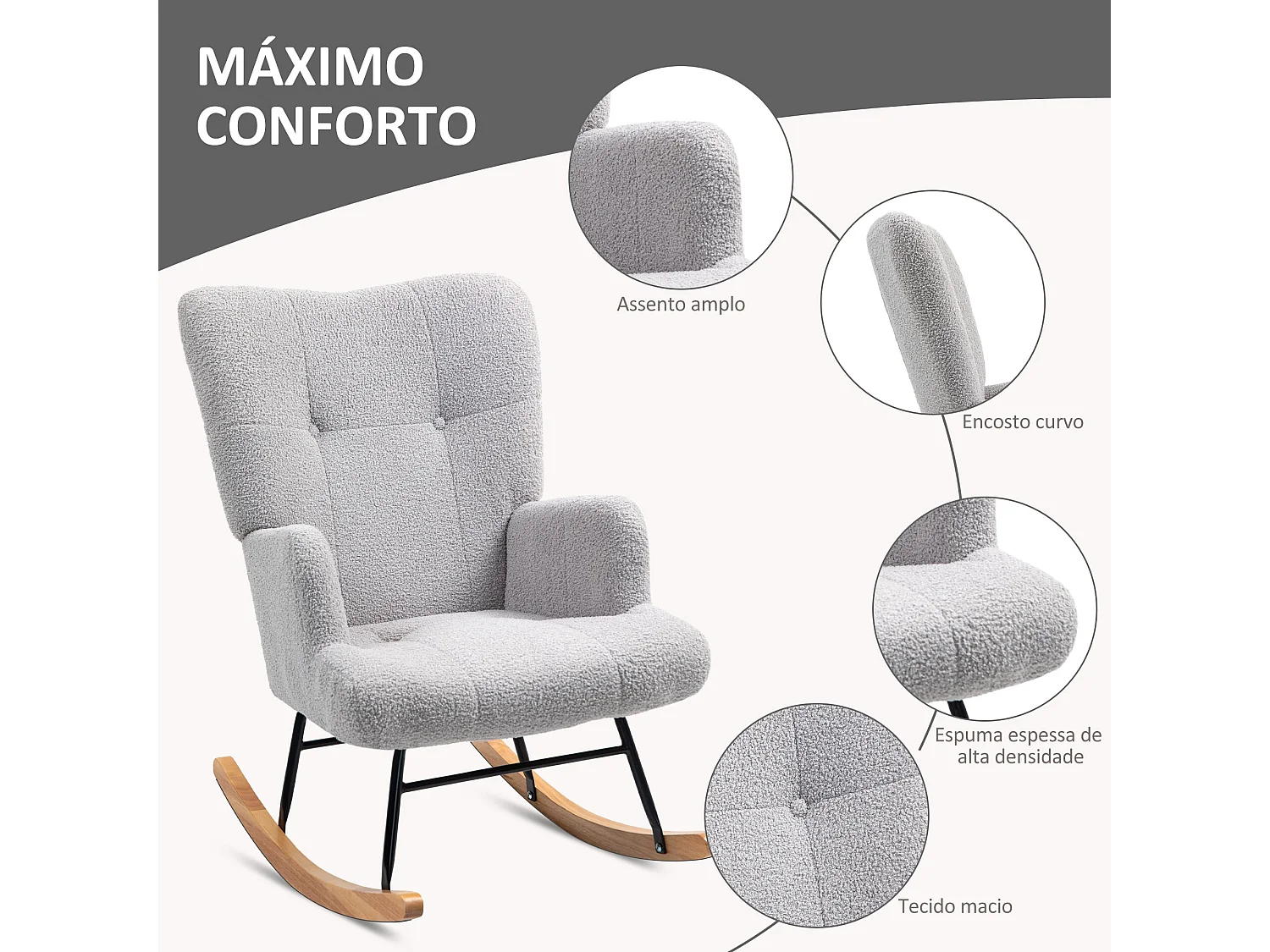 Mecedora Daisy Homcom respaldo alto gris 87x65x88 cm