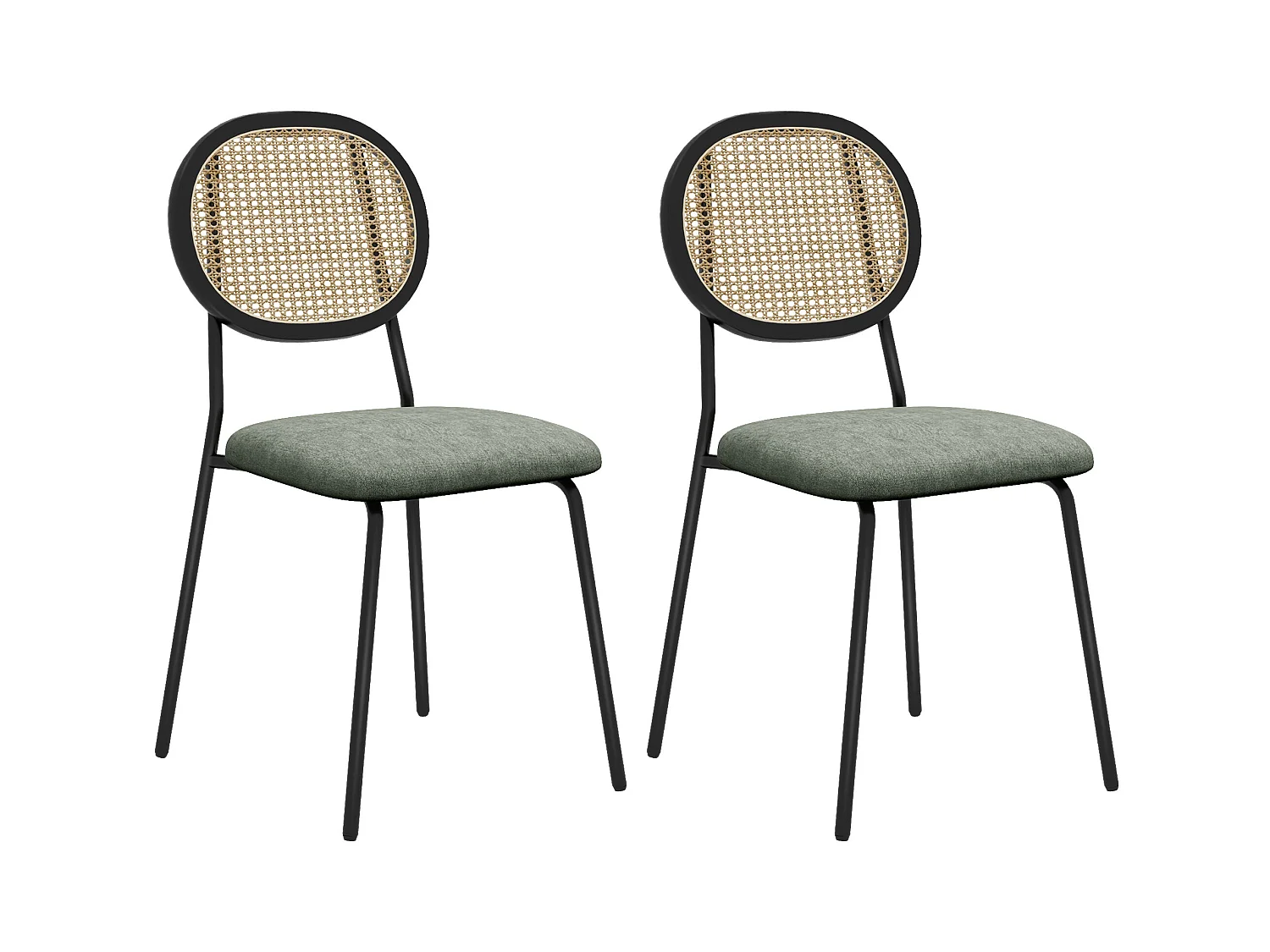 Pack de 2 sillas Platy Homcom respaldo ratán verde oscuro/negro 87x44x54 cm