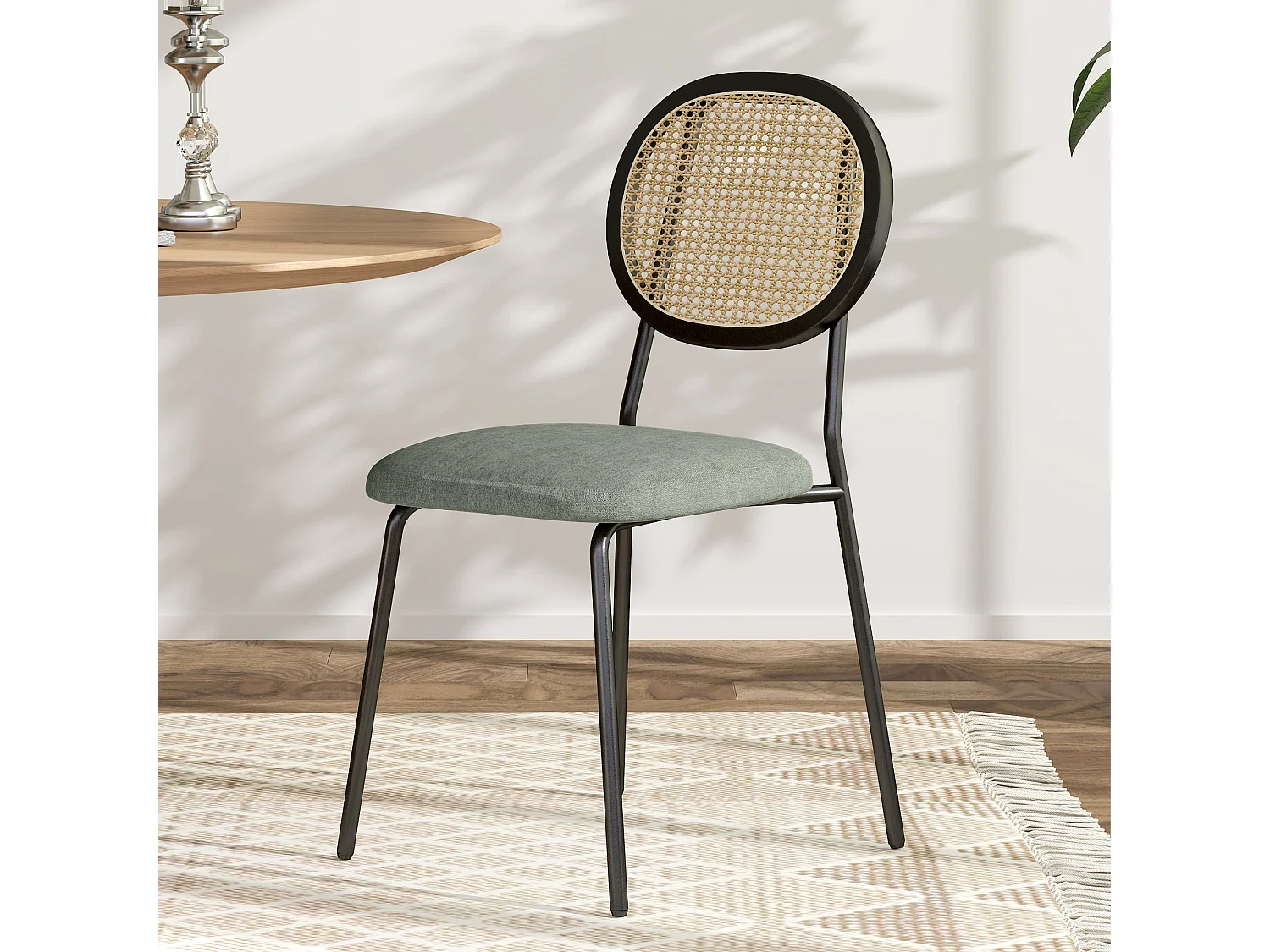 Pack de 2 sillas Platy Homcom respaldo ratán verde oscuro/negro 87x44x54 cm