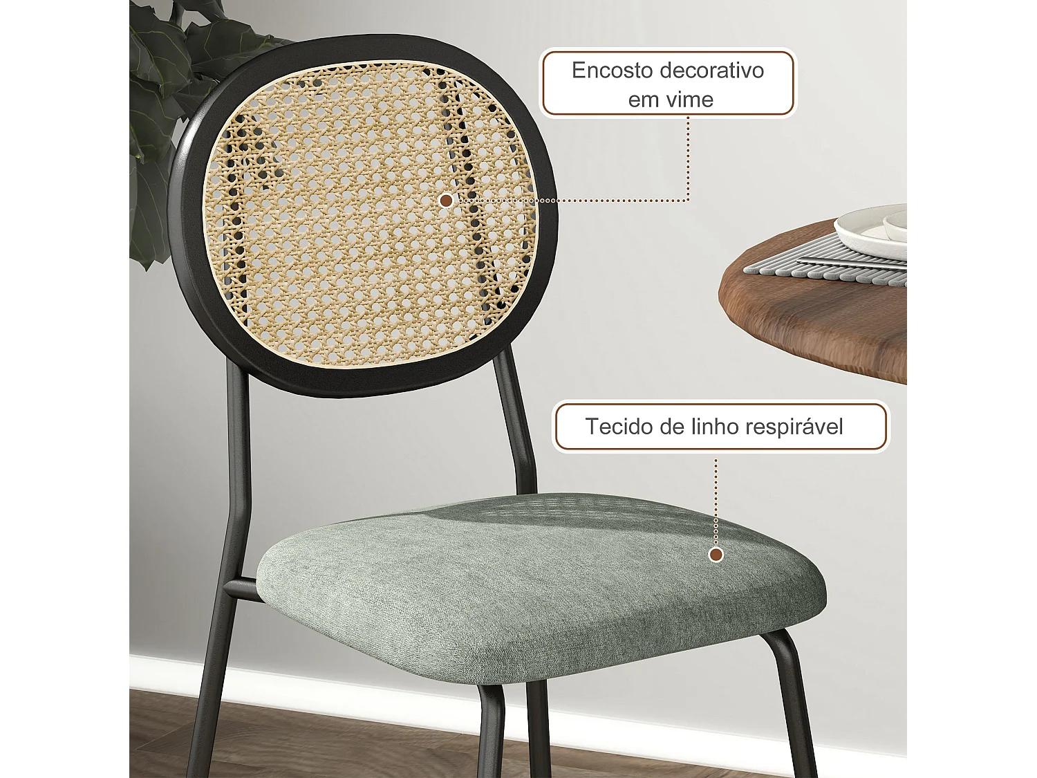 Pack de 2 sillas Platy Homcom respaldo ratán verde oscuro/negro 87x44x54 cm