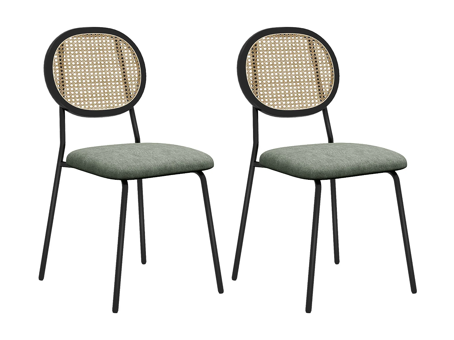 Pack de 2 sillas Platy Homcom respaldo ratán verde oscuro/negro 87x44x54 cm