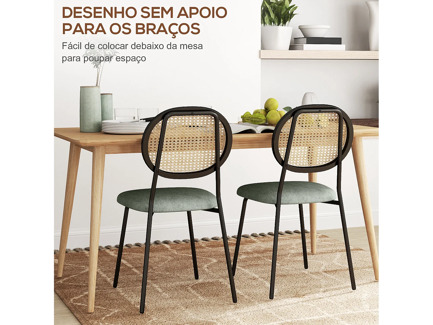 Pack de 2 sillas Platy Homcom respaldo ratán verde oscuro/negro 87x44x54 cm