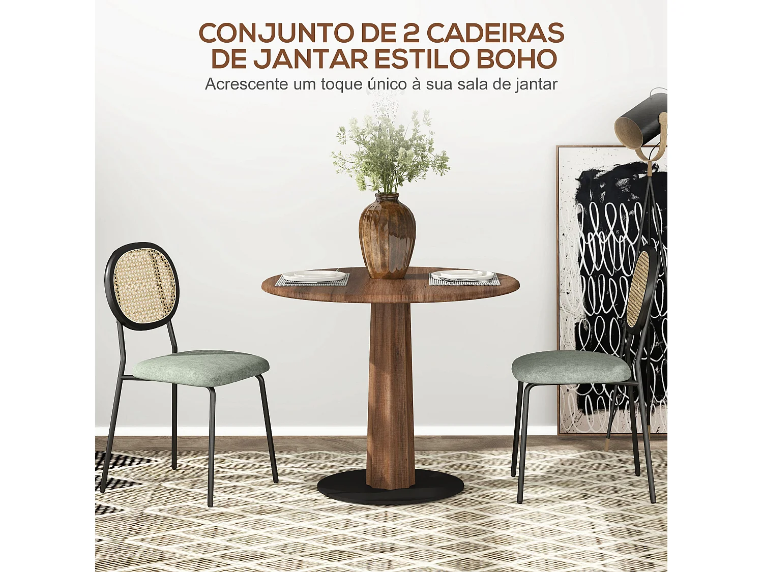 Pack de 2 sillas Platy Homcom respaldo ratán verde oscuro/negro 87x44x54 cm