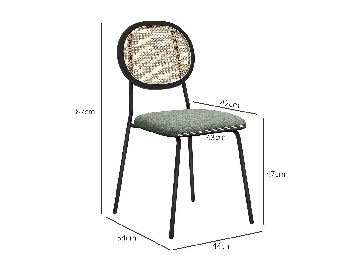 Pack de 2 sillas Platy Homcom respaldo ratán verde oscuro/negro 87x44x54 cm